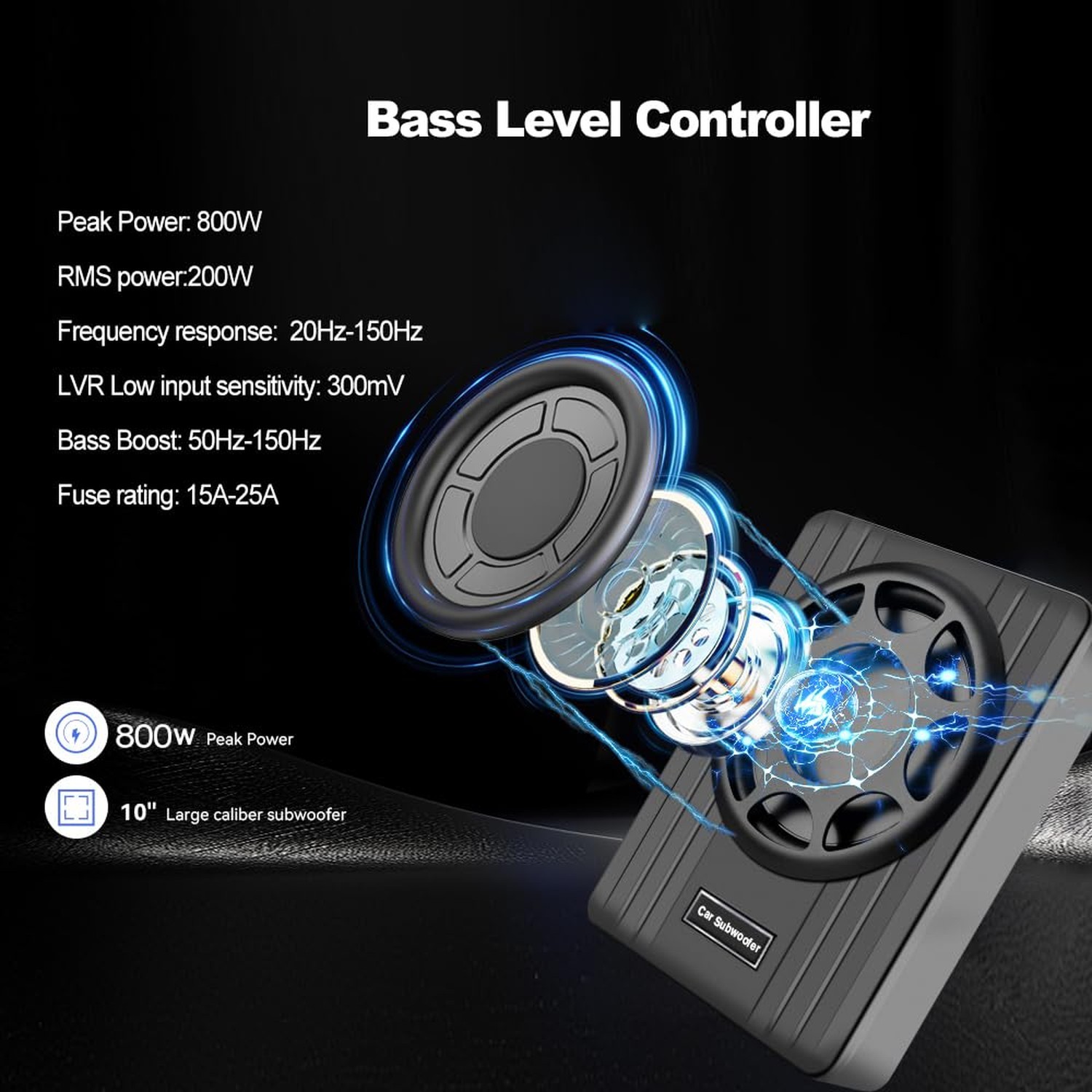 litillbuly 10 Inch Car Subwoofer,Slim Under Seat Car Subwoofer Powered, High/…
