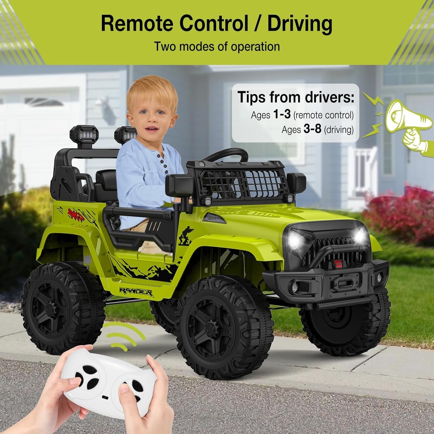 Ride on Truck Car, 12V Kids Electric Vehicles with Remote Control Spring Susp…