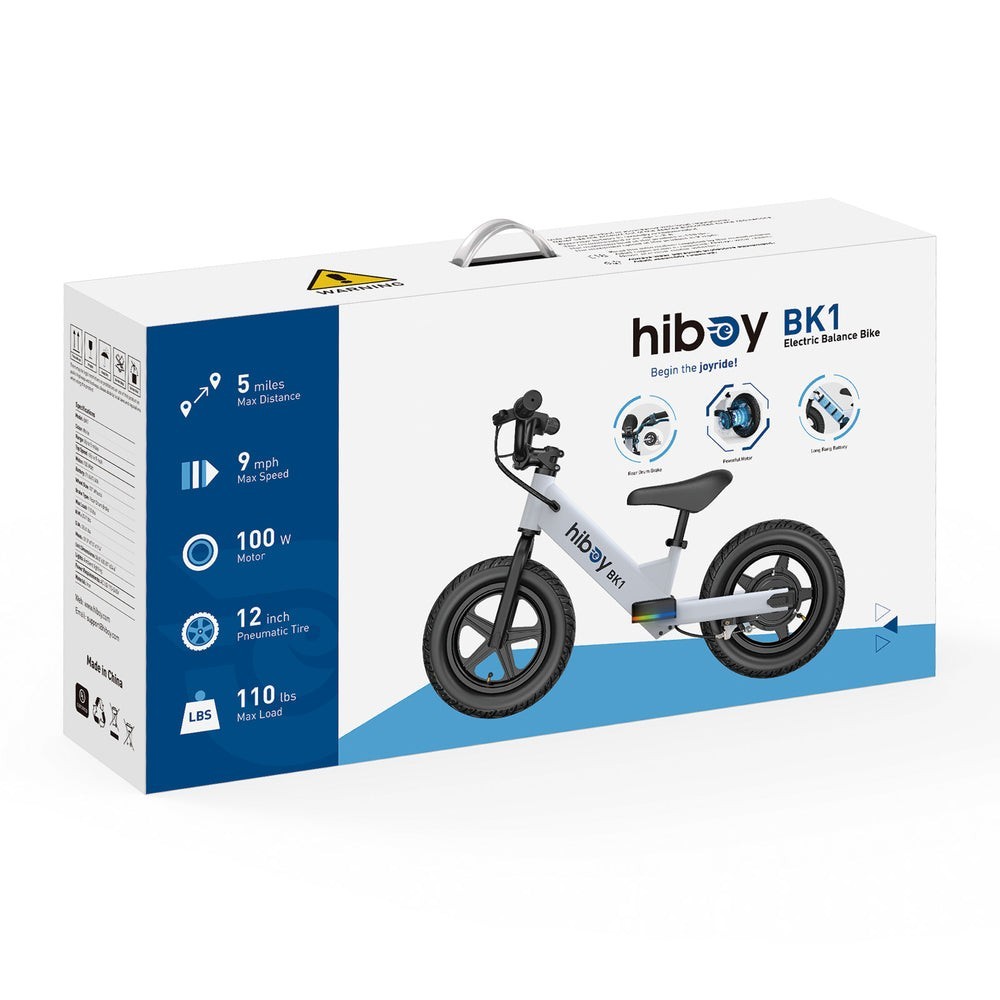 Hiboy BK1 Electric Balance Bike, 12″ Wheels, 100W Motor, Adjustable, White