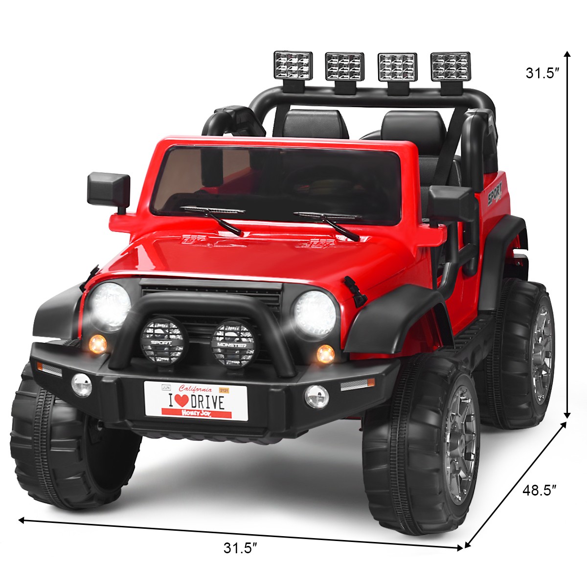 HoneyJoy 12V Kids Ride On Car 2 Seater Truck RC Electric Vehicle w/Storage Red