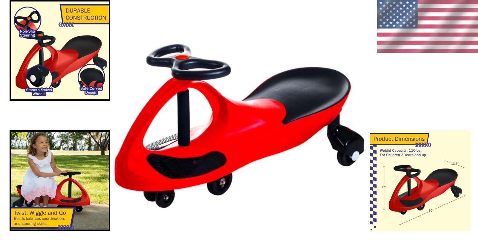 Wiggle Car Ride-On Toy for Ages 3+ – No Batteries, Just Twist & Go (Red)
