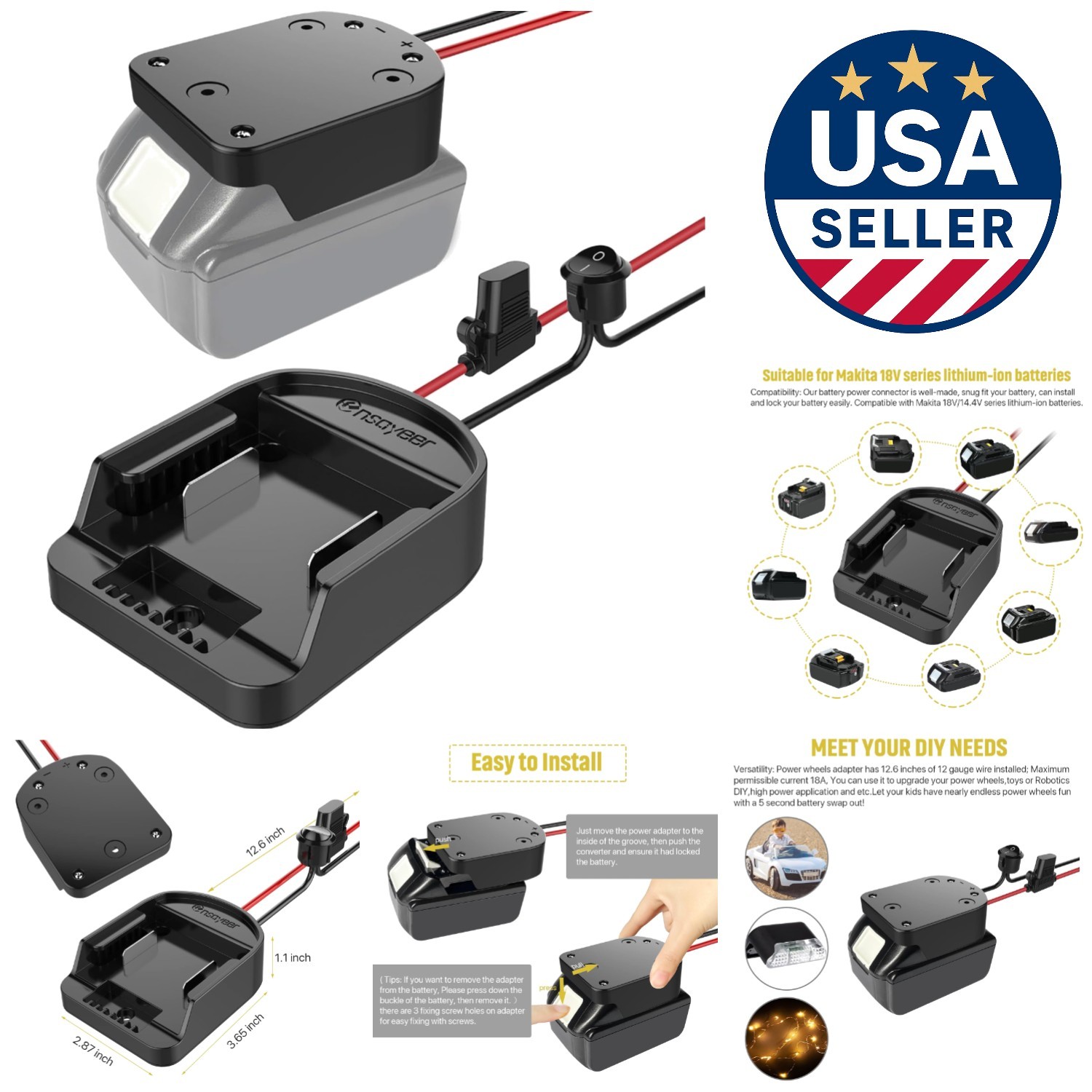 18V Power Wheel Adapter with Safety Fuse & Easy Installation Features