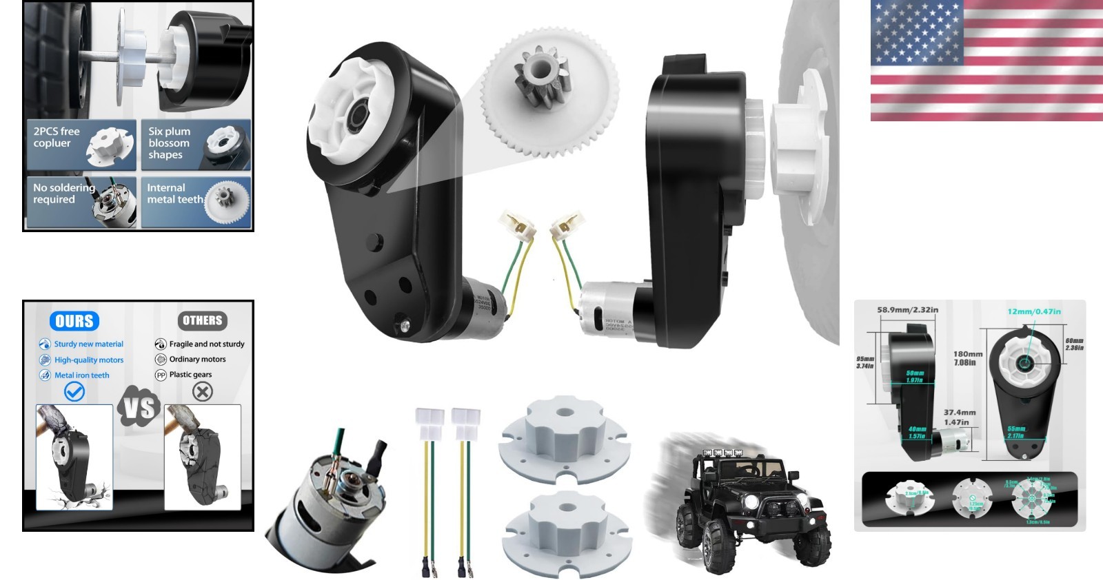 2PCS 24V RS555 High-Speed Motor Gearbox for Power Wheels – Enhances Performance