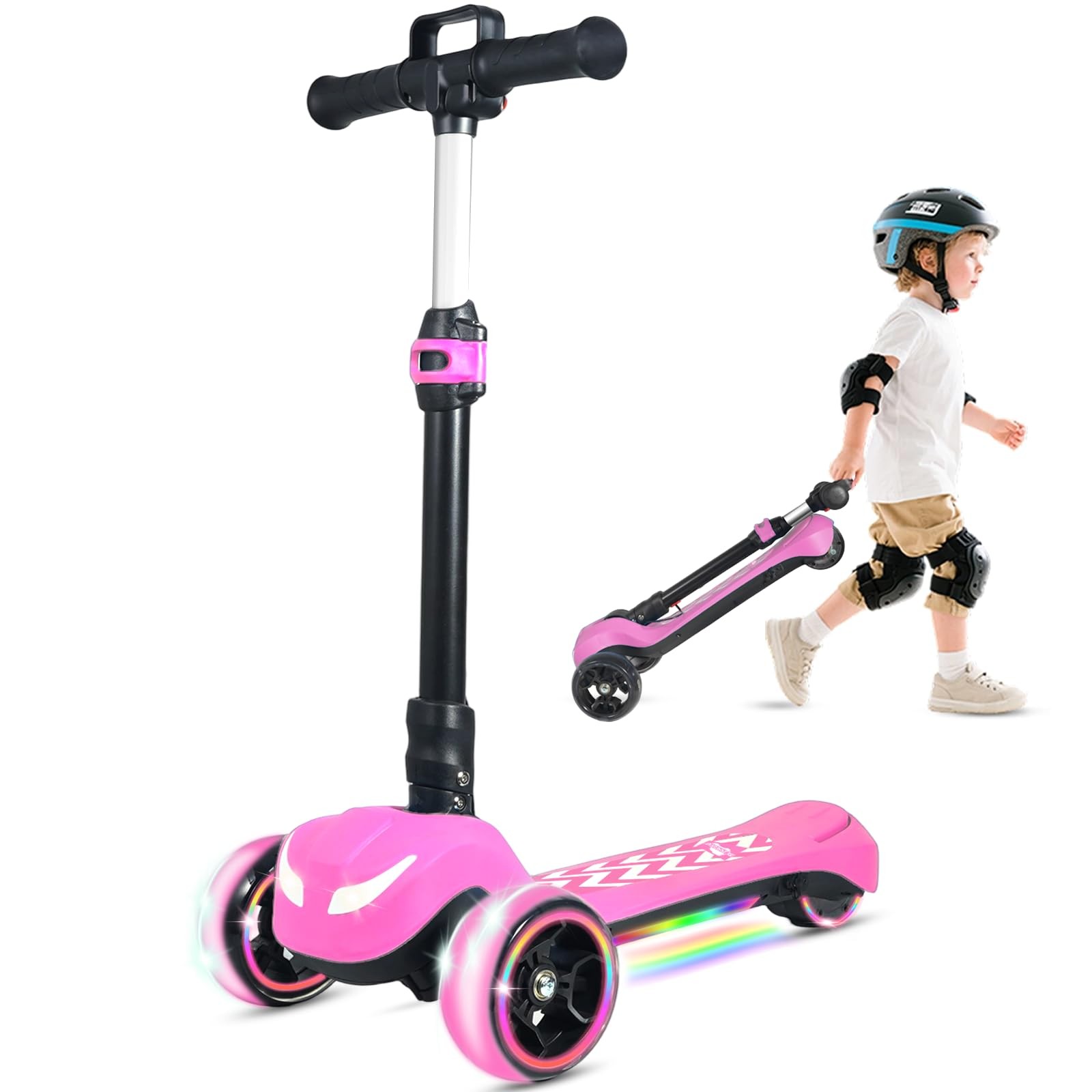 Electric Scooter for Kids Ages 3-12, Full Body Lights Up, Wide Deck, 3 Adjust…