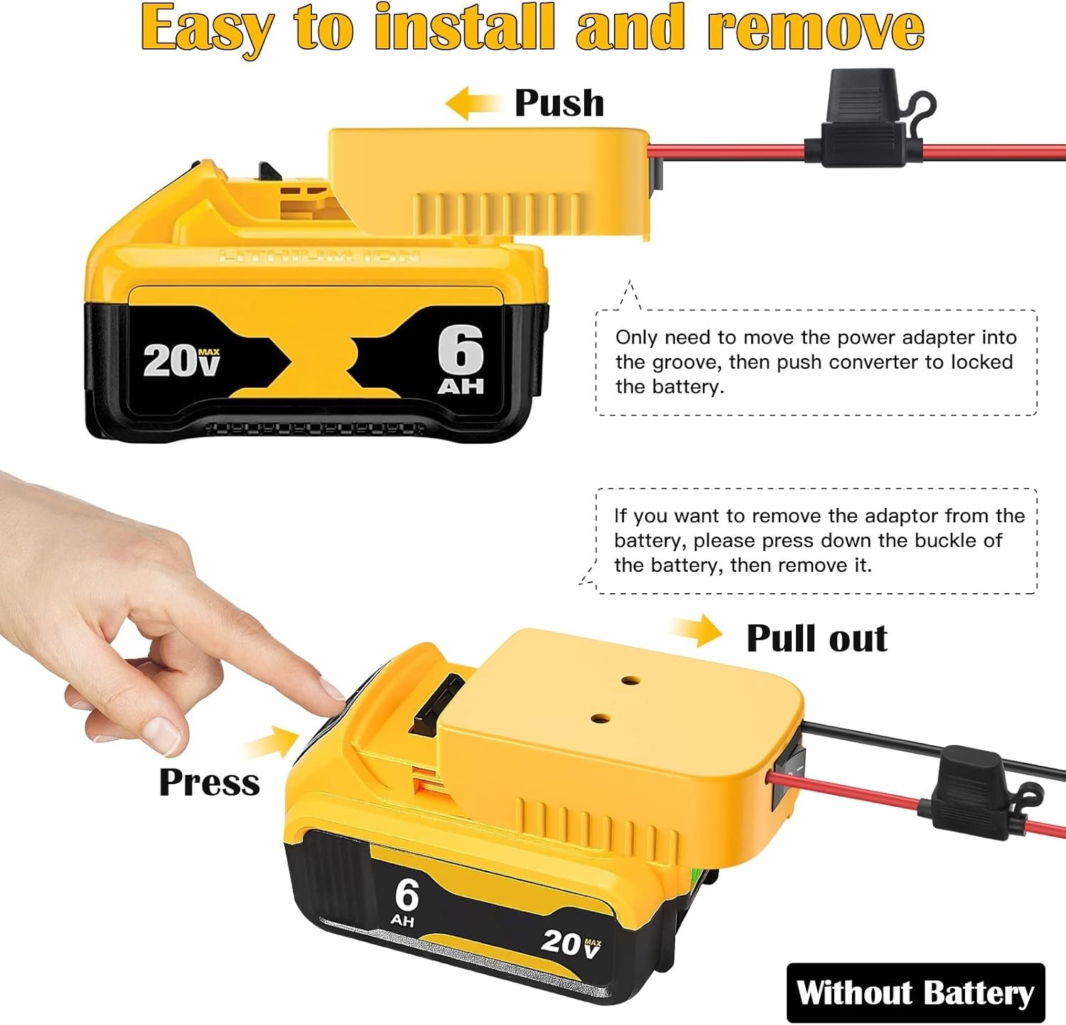 Power Connector for Dewalt 20V Battery – 12AWG Wire, Fuse & Terminals Included