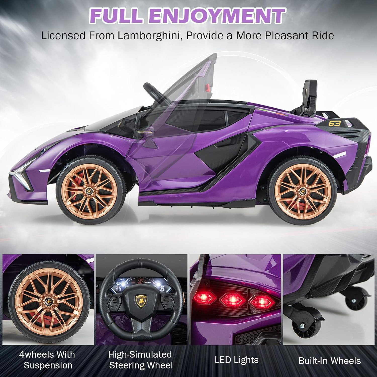 12V Licensed Lamborghini Sian Kids Ride on Car with Parent Remote Control, Sprin
