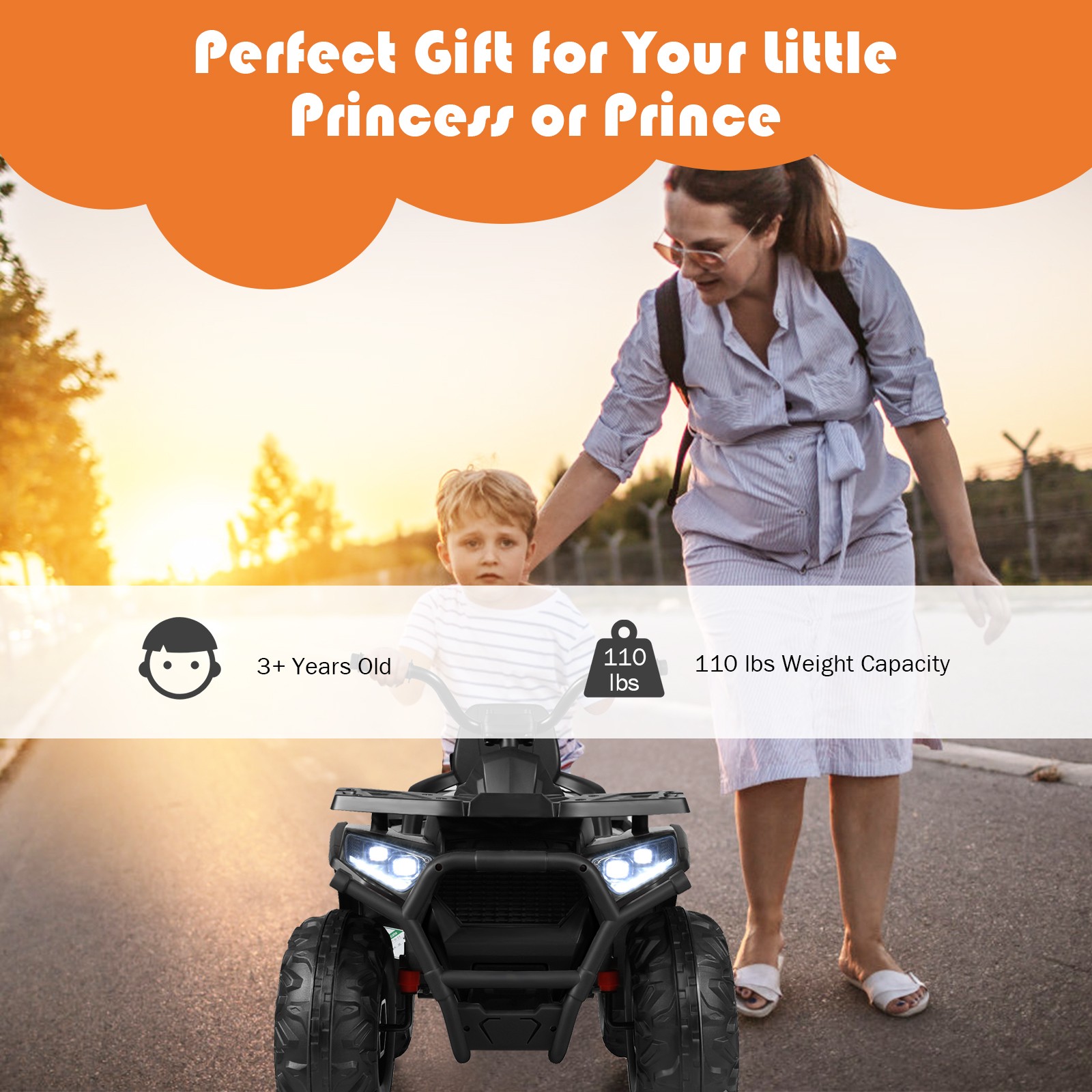 12V Kids Electric 4-Wheeler ATV Quad 2 Speeds Ride On Car w/MP3&LED Lights Black