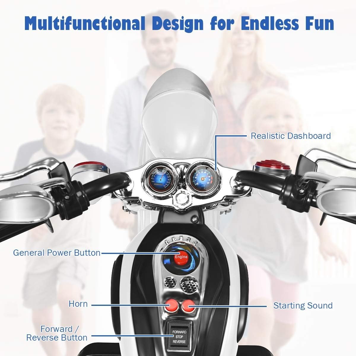 Kids Electric 3-Wheel Chopper Motorcycle with Horn & Headlight