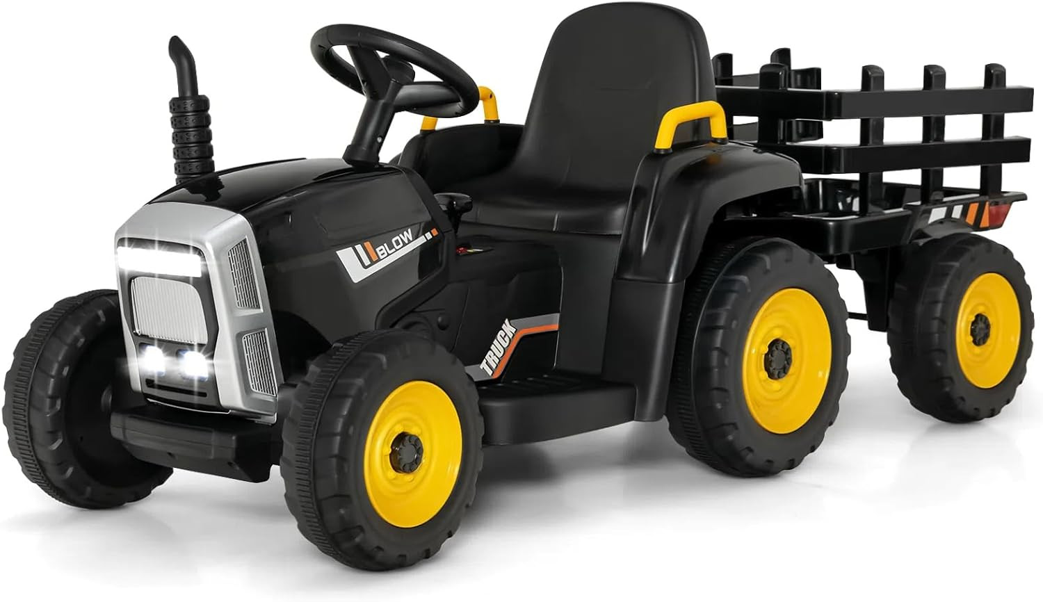 Ride on Tractor with Trailer, 12V Electric Vehicle for Kids, 3-Gear-Shift Ground