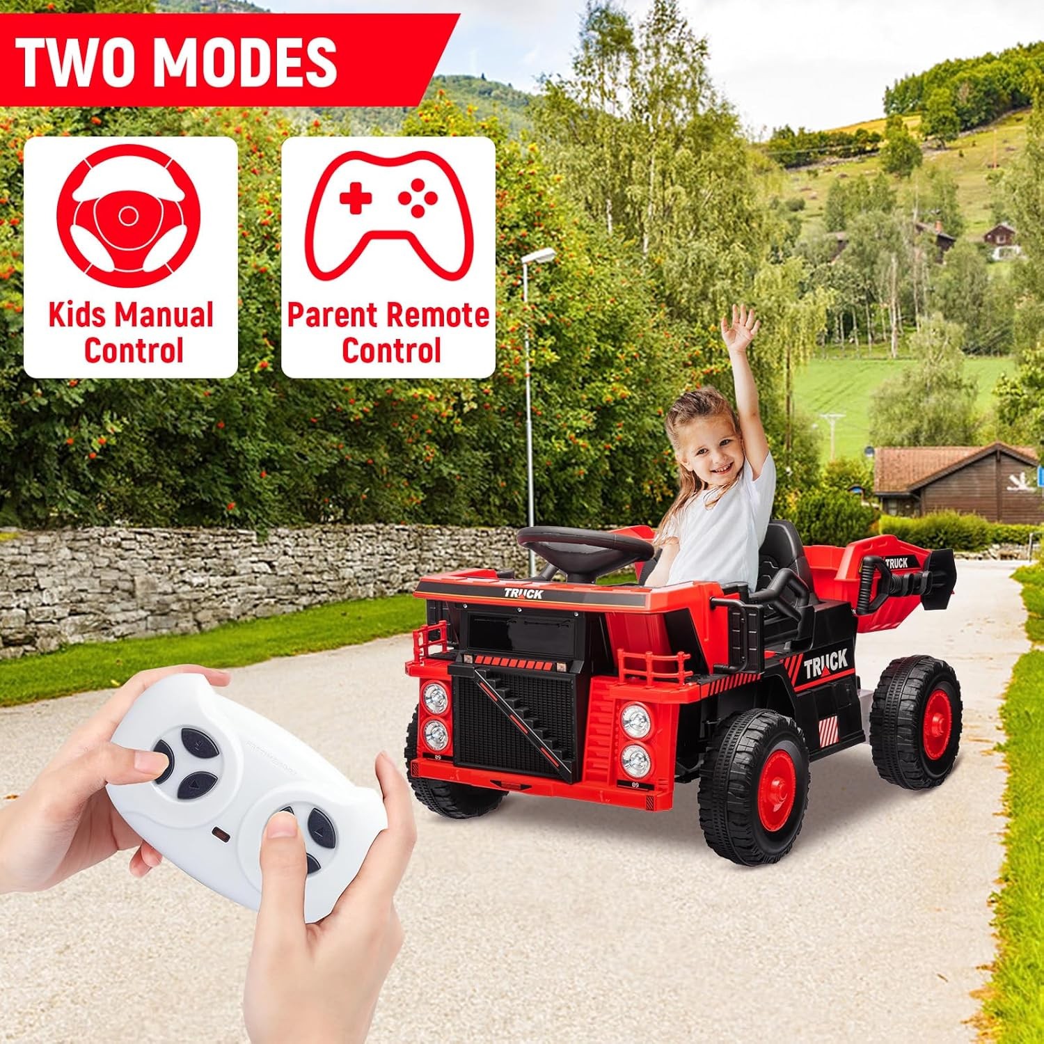 12V Electric Kid Car Dual Remote Control 35W Motors Ride On Truck Toy Music