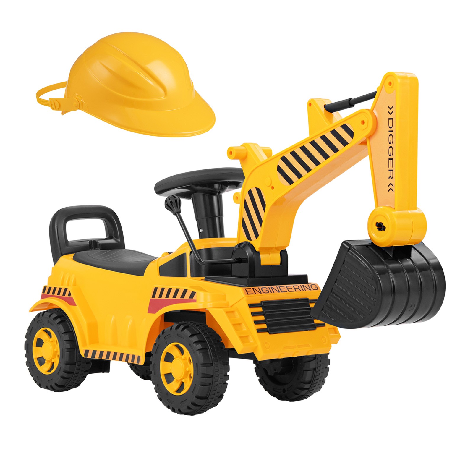 Kids Ride on Excavator Adjustable Shovel Yellow Toddler Digger Toy Power Car