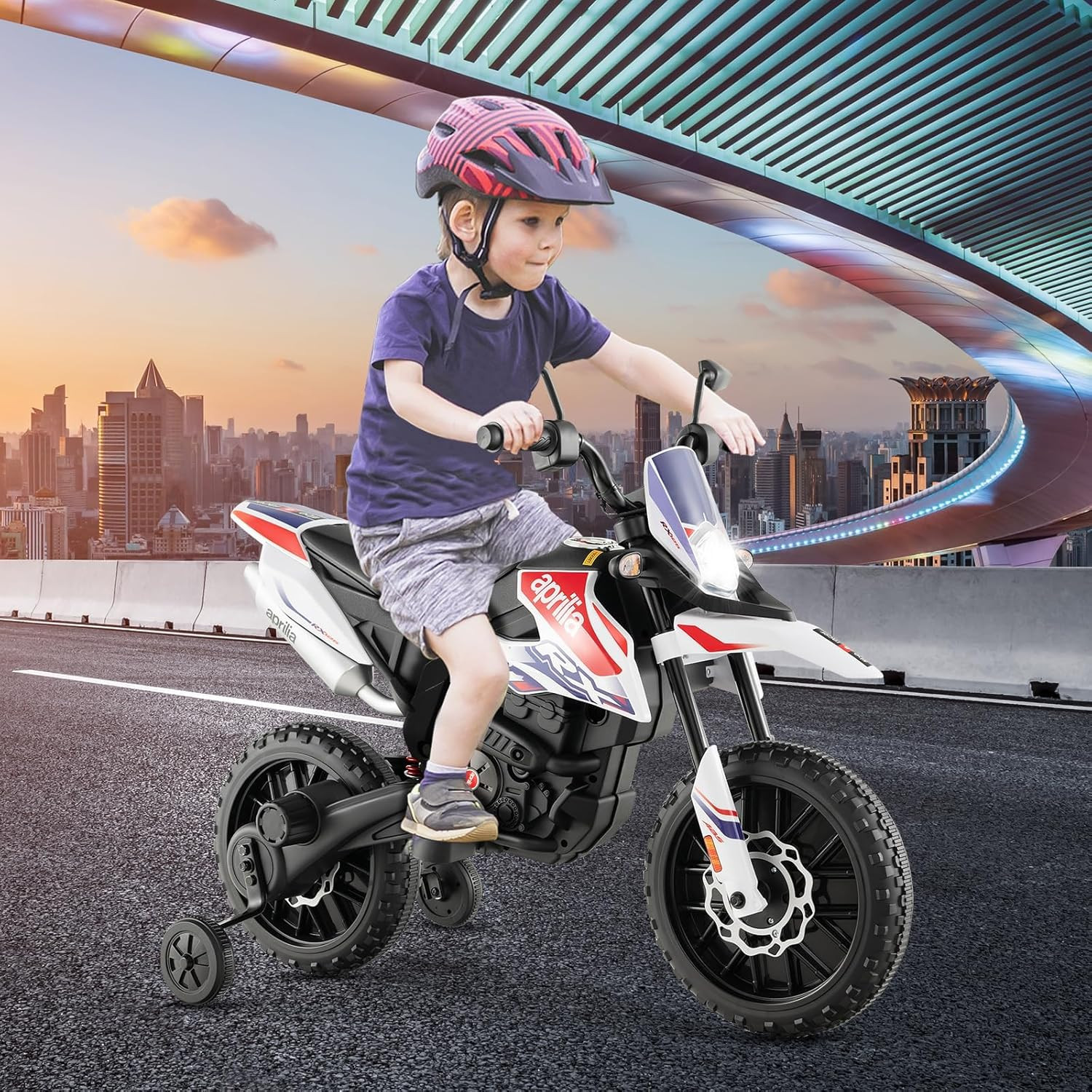Kids Motorcycle 12V, Licensed Aprilia RX125 Ride-On Motorbike for Toddlers with