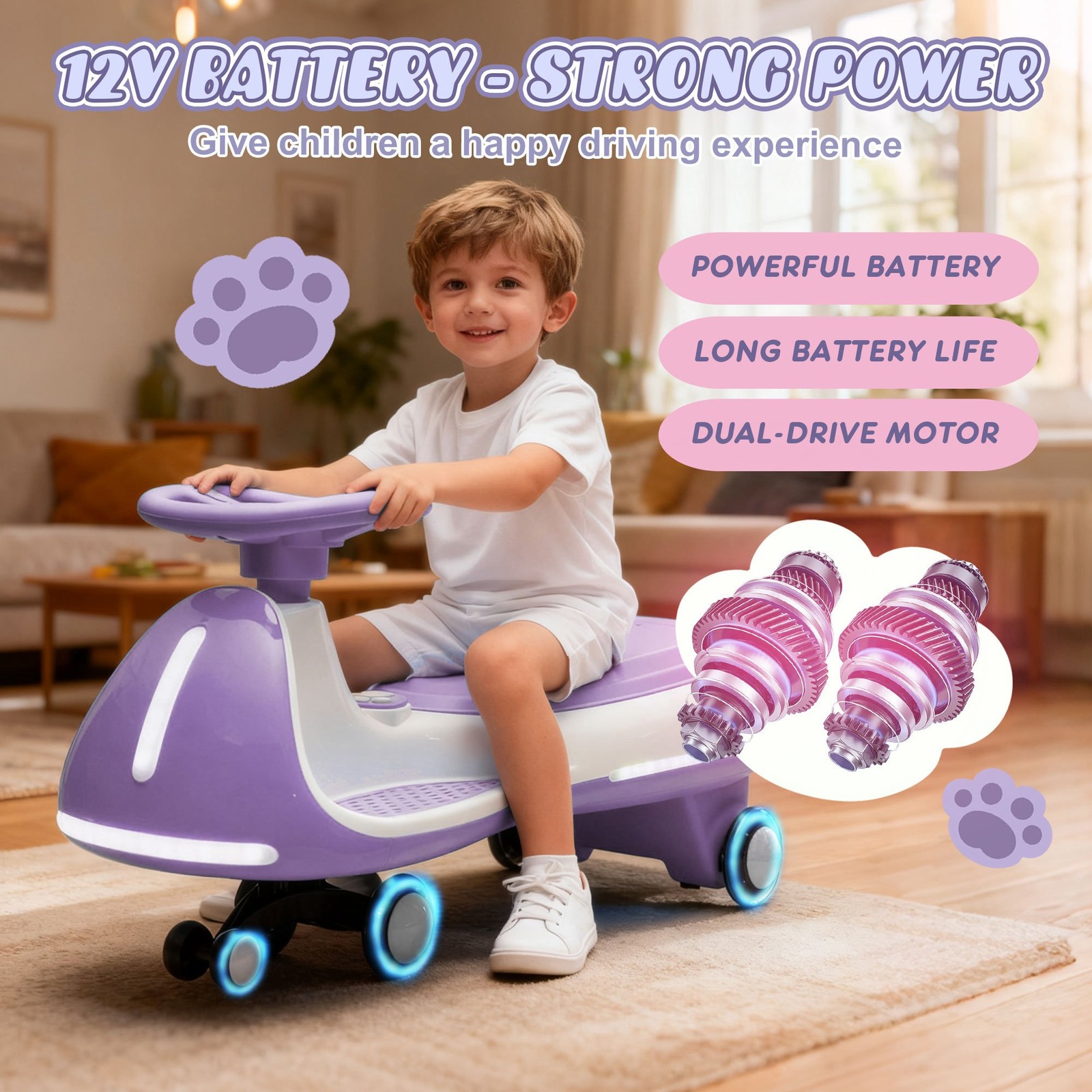 Kids Electric Wiggle Ride Twist Car with Wireless Music for Age 3-8 Kid Toy Gift