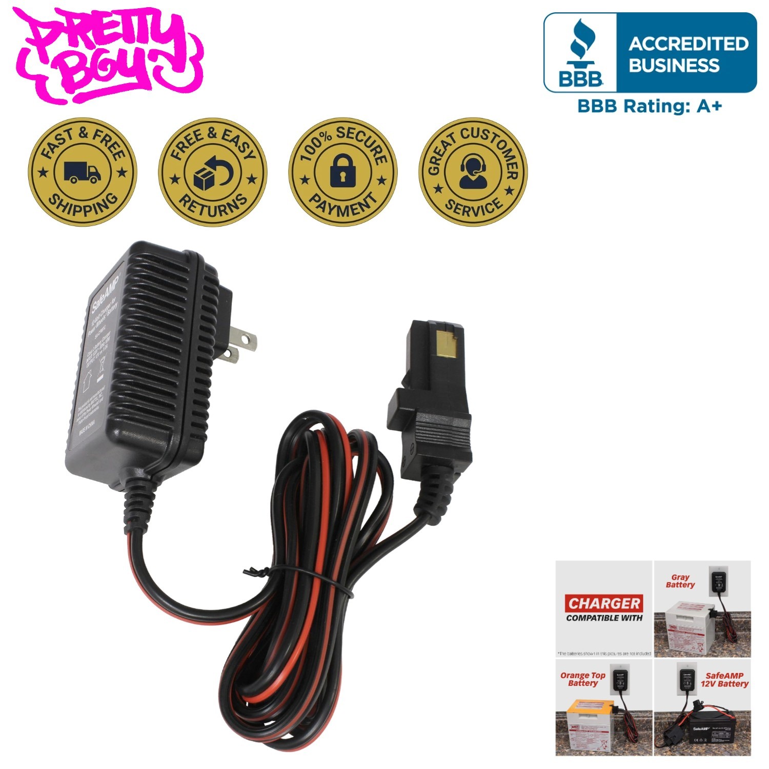 12V Listed Charger for Power Wheels Gray & Orange Top Batteries – Safe & Rel…