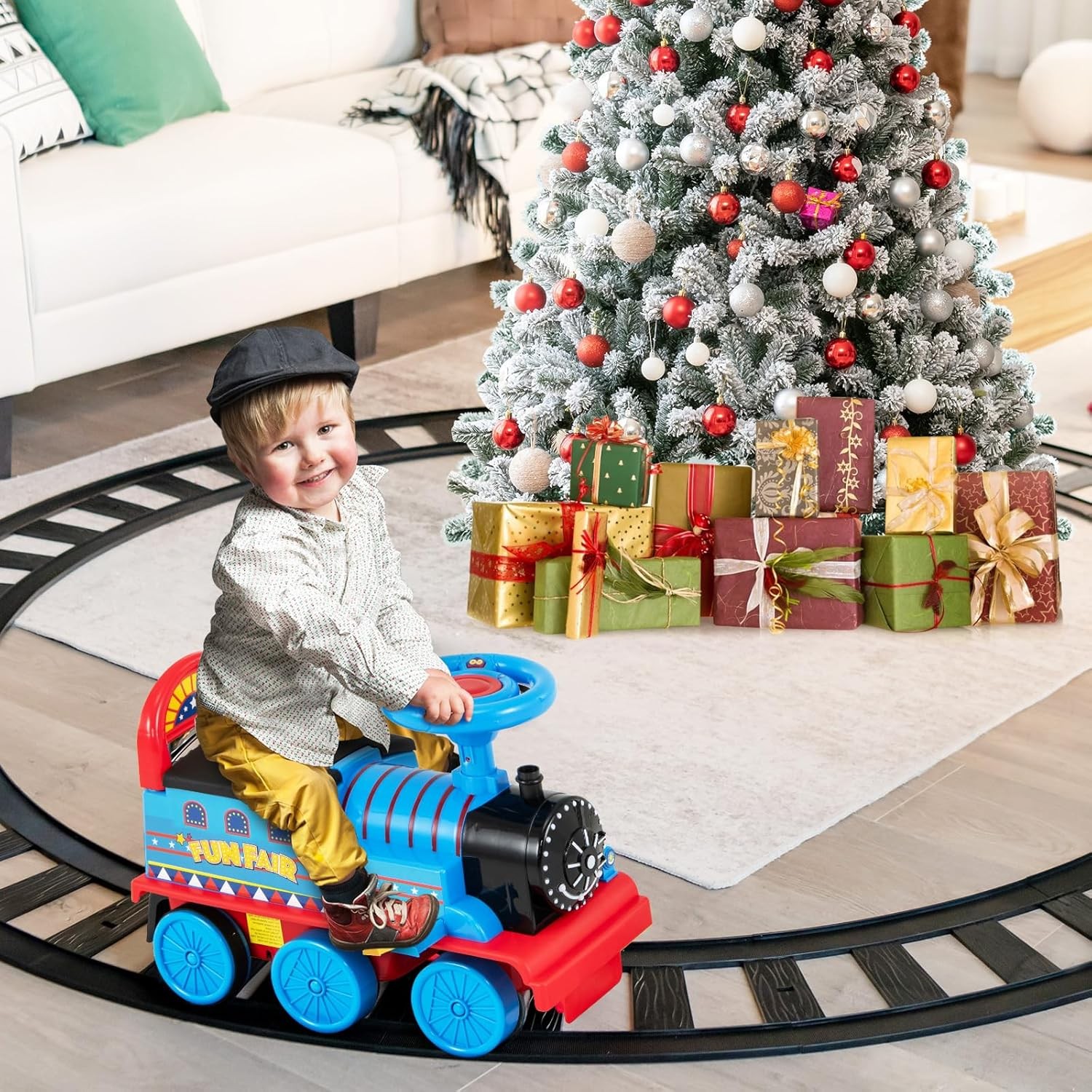 Ride-On Train 6V Circular Track Ride On Toy Tracks Storage Seat Light Music