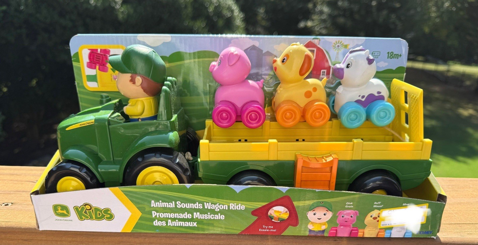 John Deere Kids Animal Sounds Wagon Ride Toy Tractor New 3 Rolling Animals