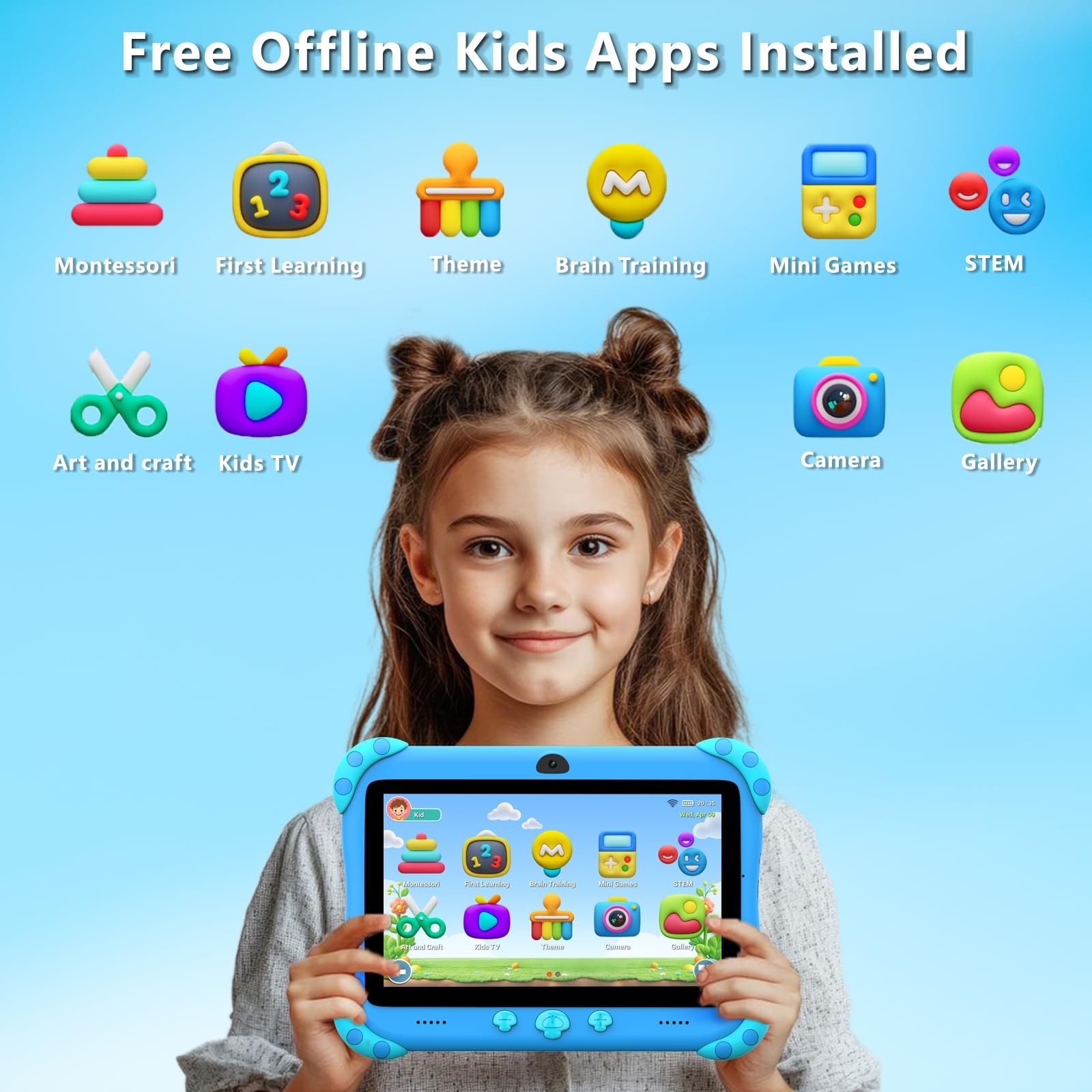 YINOCHE 7 inch Kids Tablet with Case, WiFi, Android Toddler Tablet, 32GB Stor…