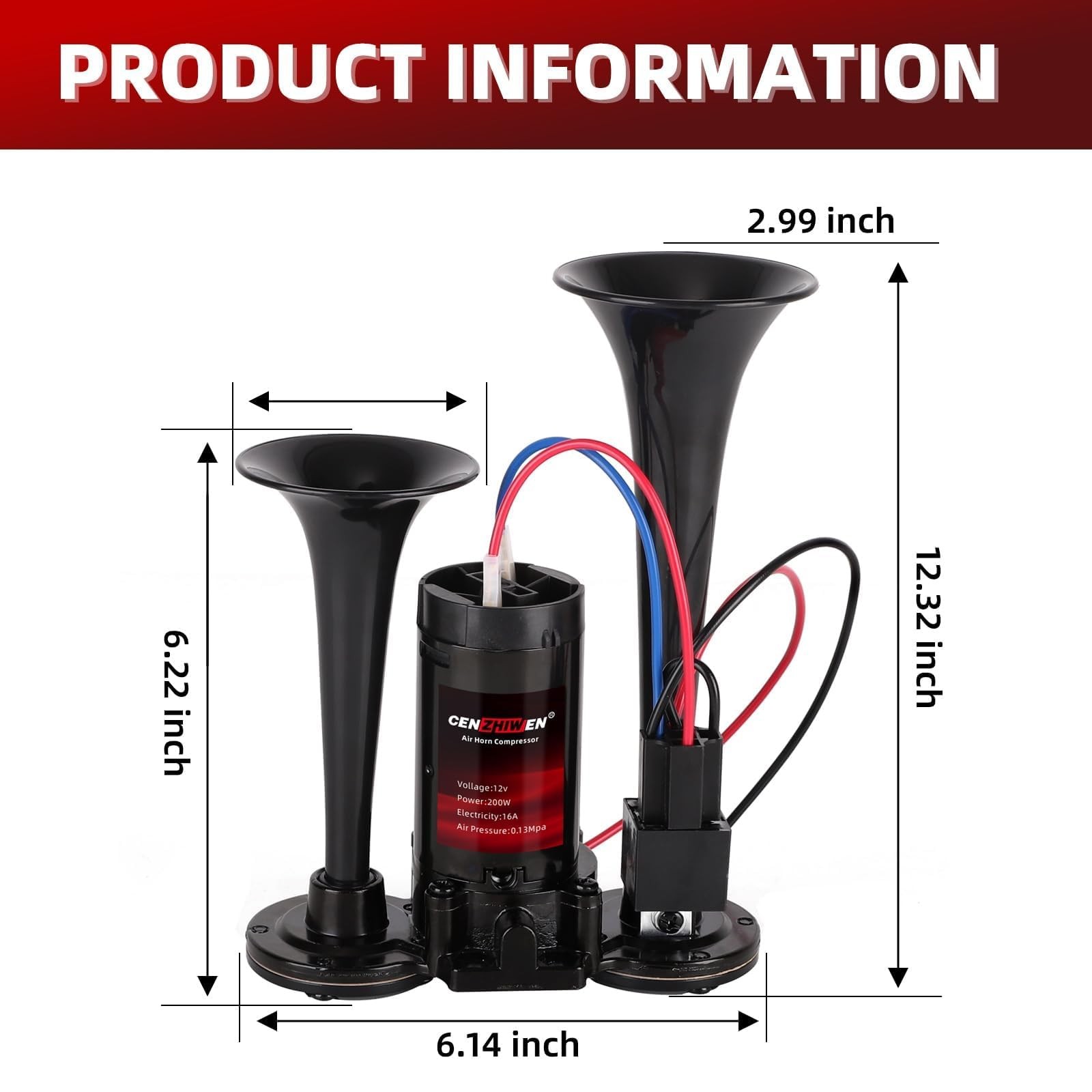 CENZHIWEN Air Horn for Trucks, 150dB Super Loud Train Horn,with All-in-One 12…