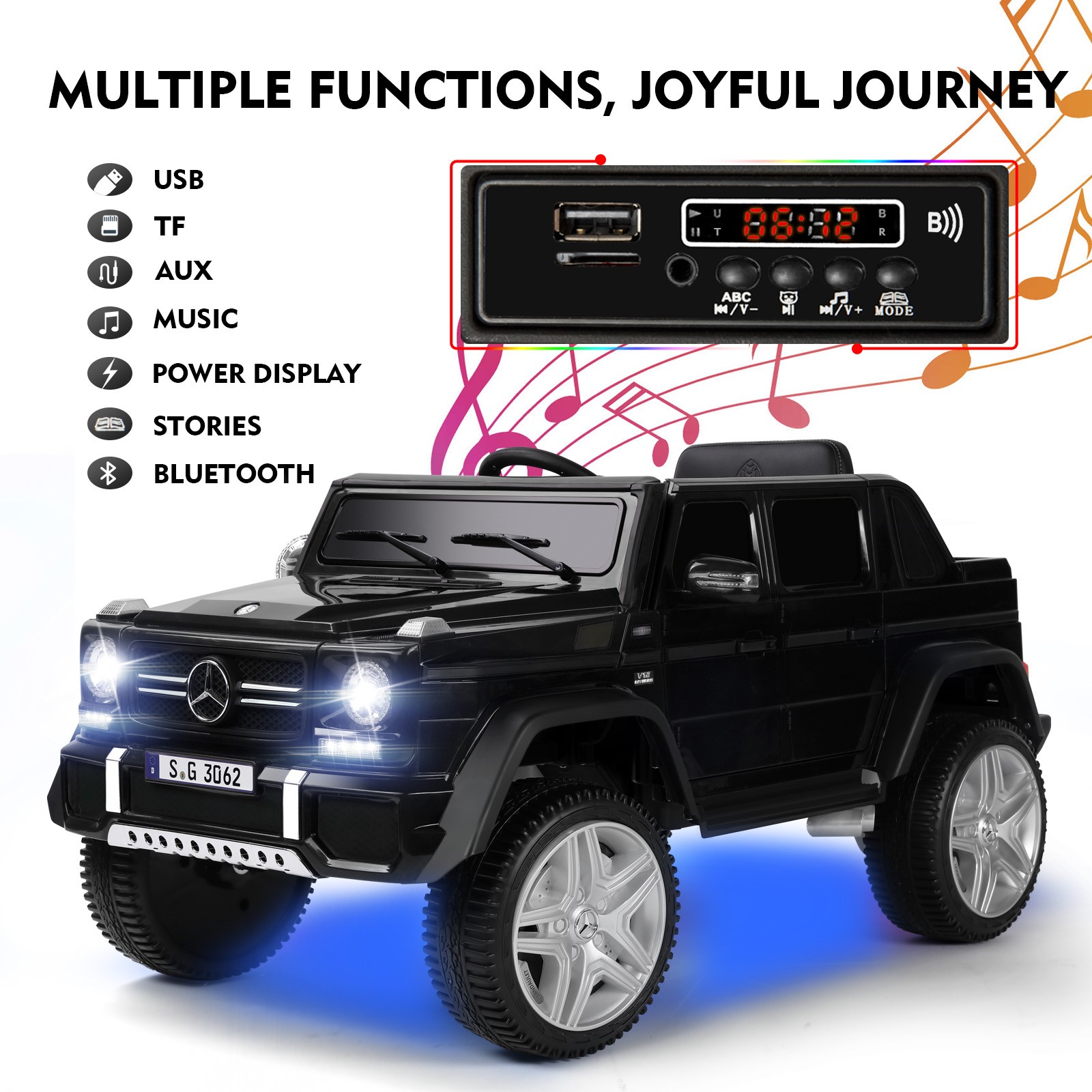 Black Electric 12V Battery Kids Ride On Car Truck ToyGift w/Remote+Light+MP3+USB