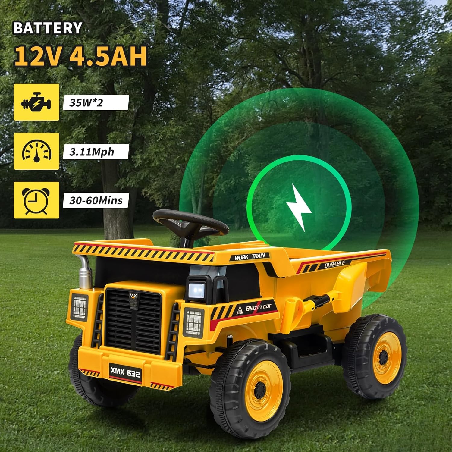 Kids Ride On Dump Truck 12V Remote Control Car Toy with Electric Dump Bed LED