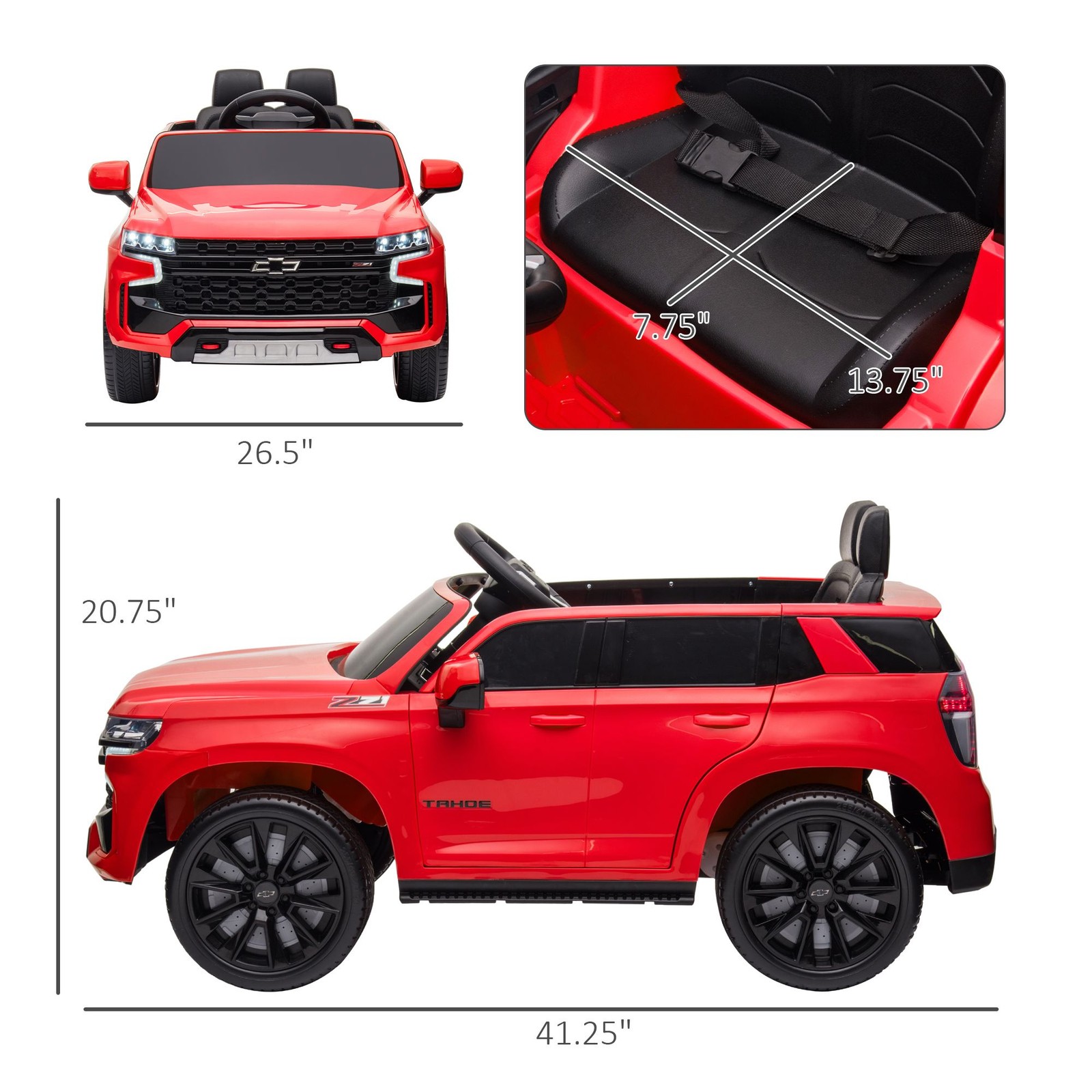 Single Seat Kids Car 12V, Remote Direction Control, 49.2ft Range Red