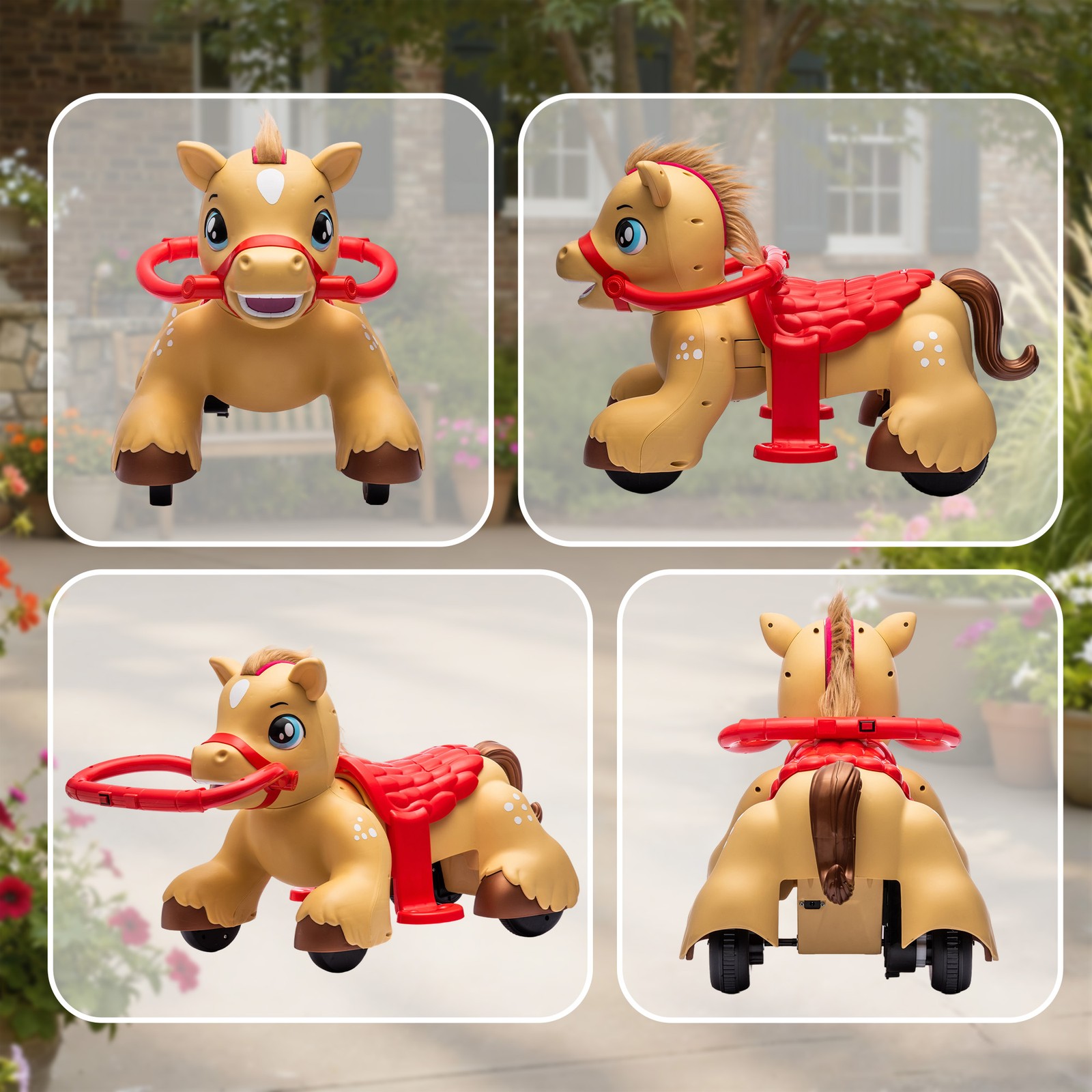 12V Ride On Horse Toy, Battery Powered Ride on Toy with Animal Sound, Brown