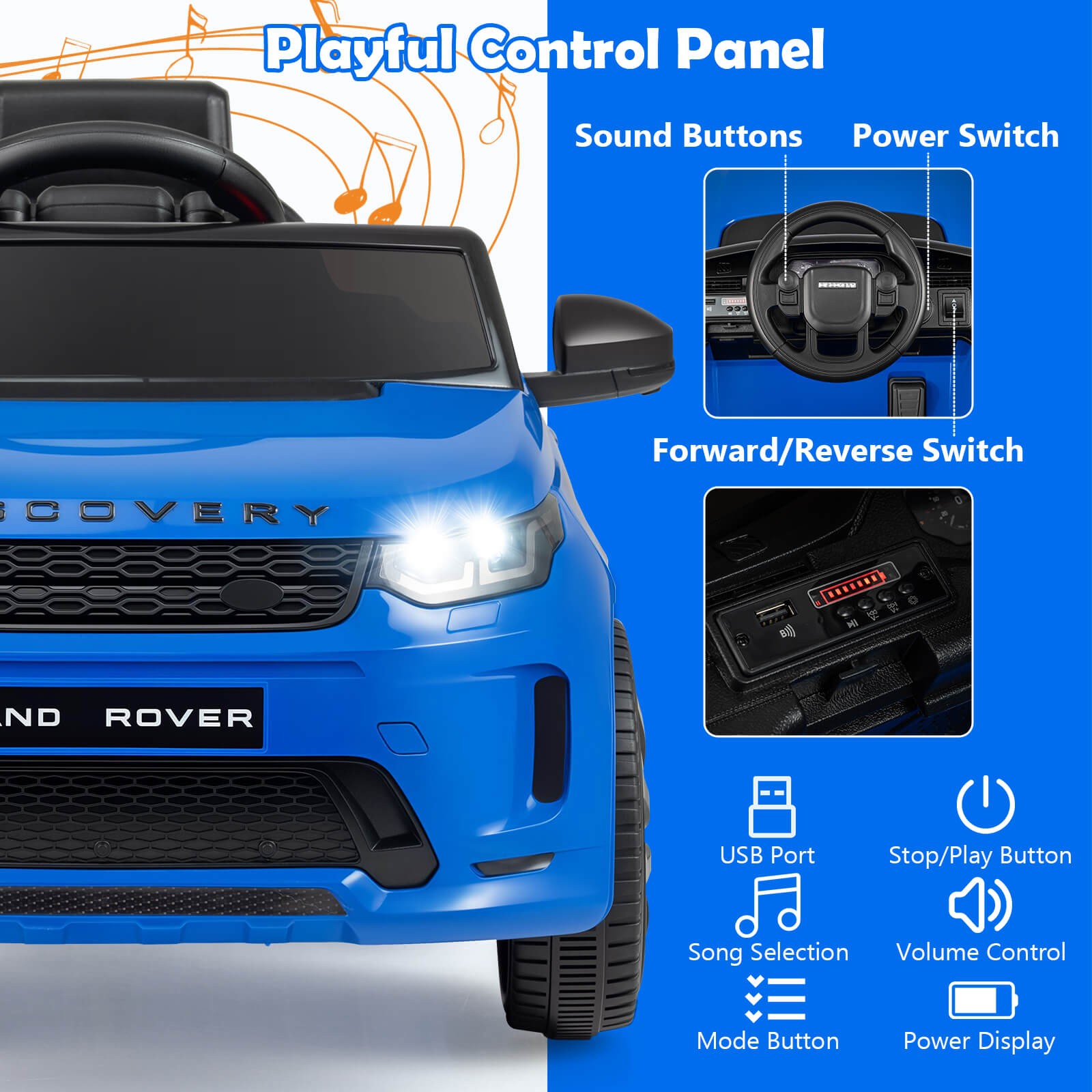 Licensed Land Rover Kids Ride on Car w/Remote Control, LED Lights, Music, Horn