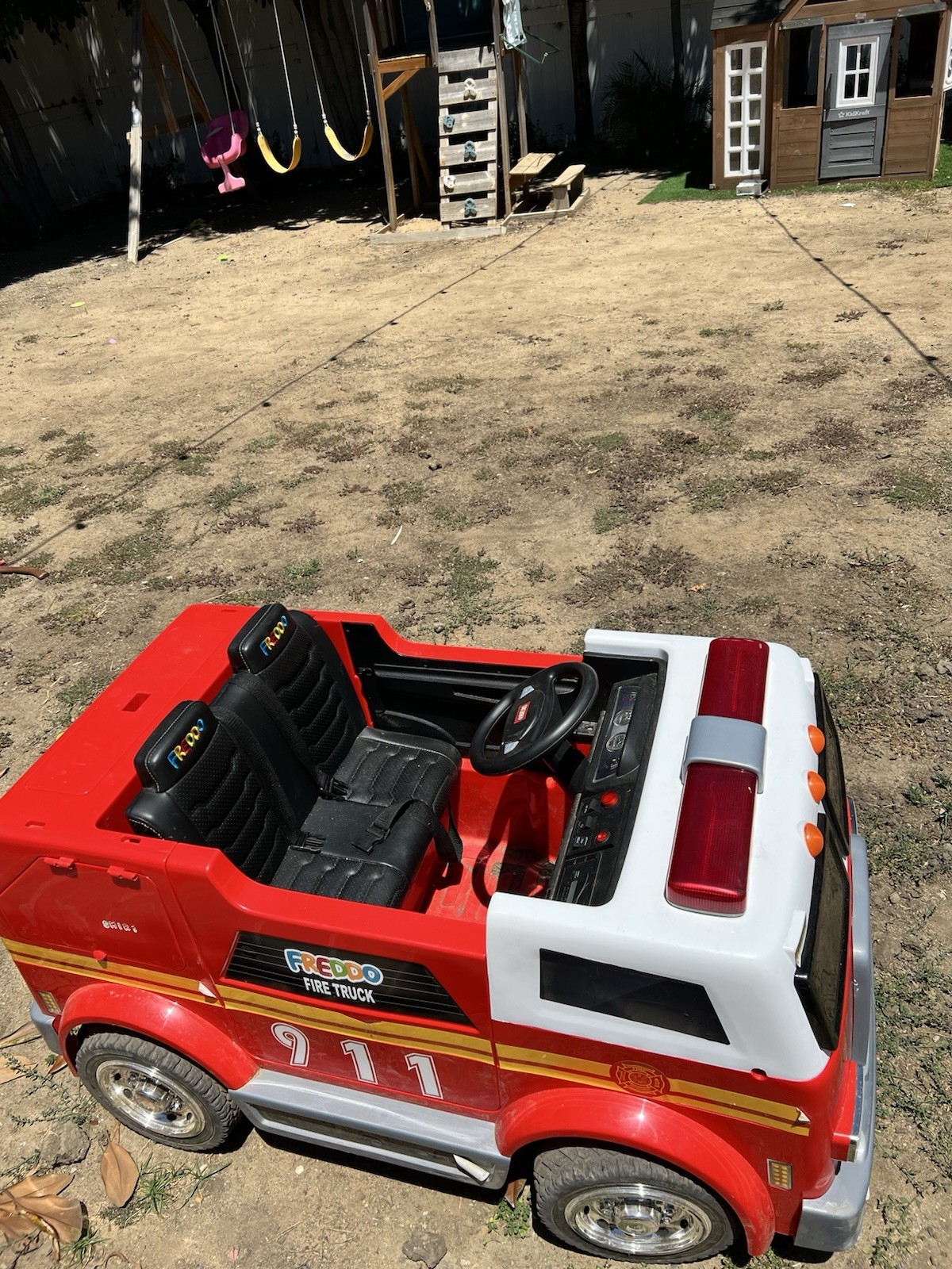 New in box Freddo 2 Seat Ride Along Fire Truck – 24V. Retails $700