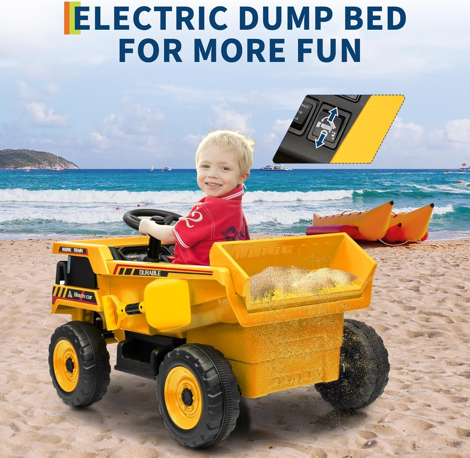 12V Kids Ride on Toy Car Dump Truck with Electric Dump Bed Construction Vehicles