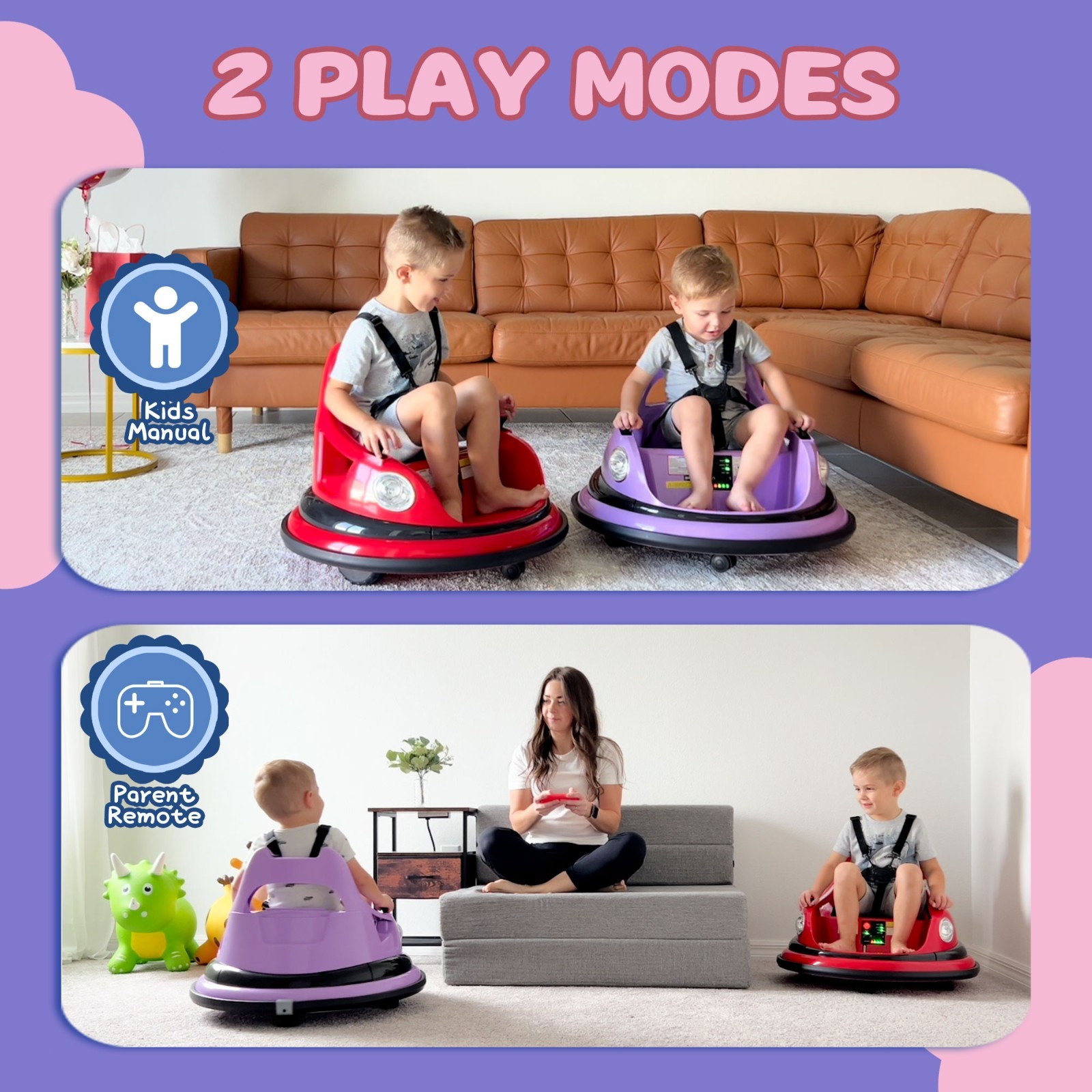 12V Kids Ride on Bumper Electric Car Toys w/Remote, LED, 360 Degree Spin,Red
