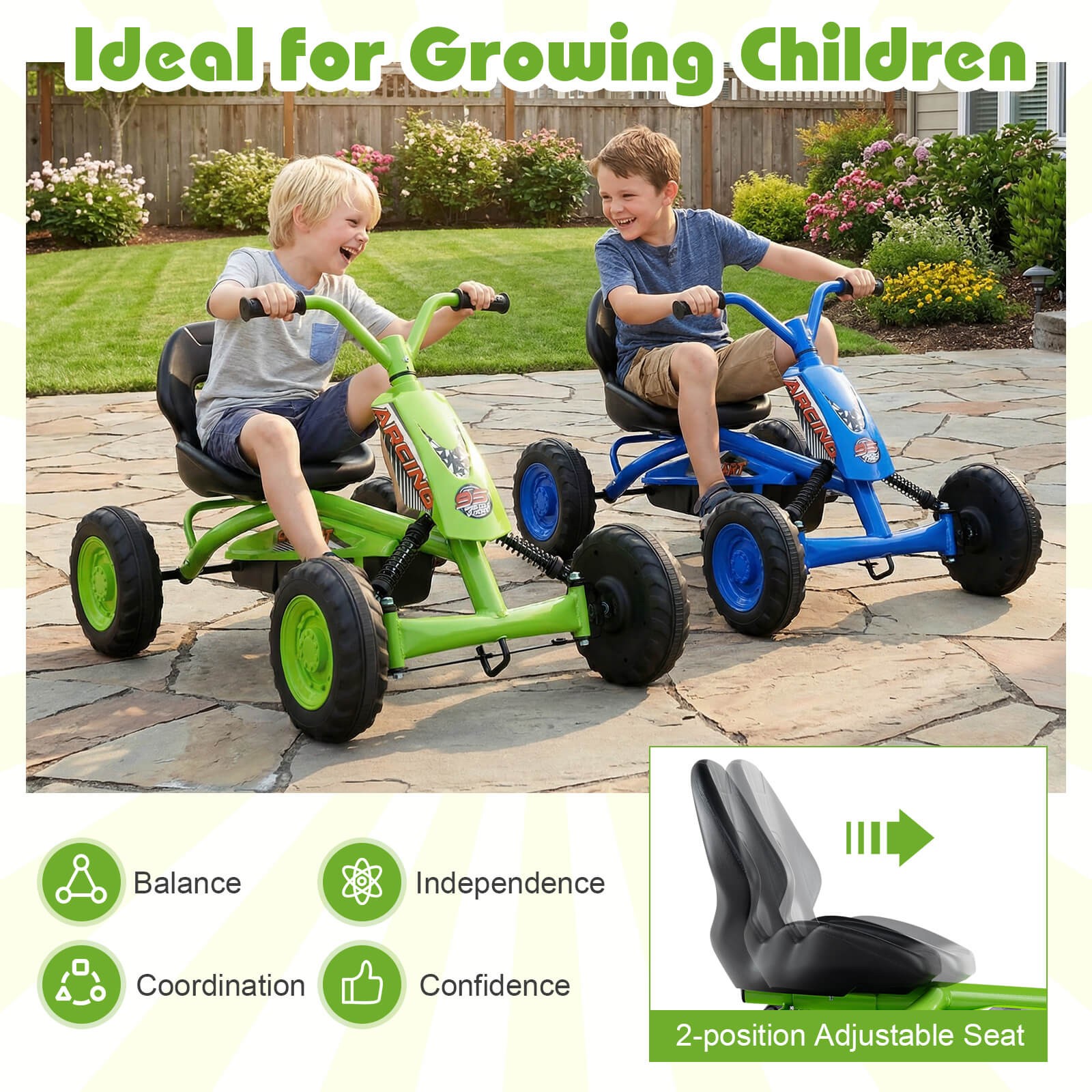 Go Kart for Kids 4 Wheel Toddler Ride On Pedal Car with Steering Handlebars