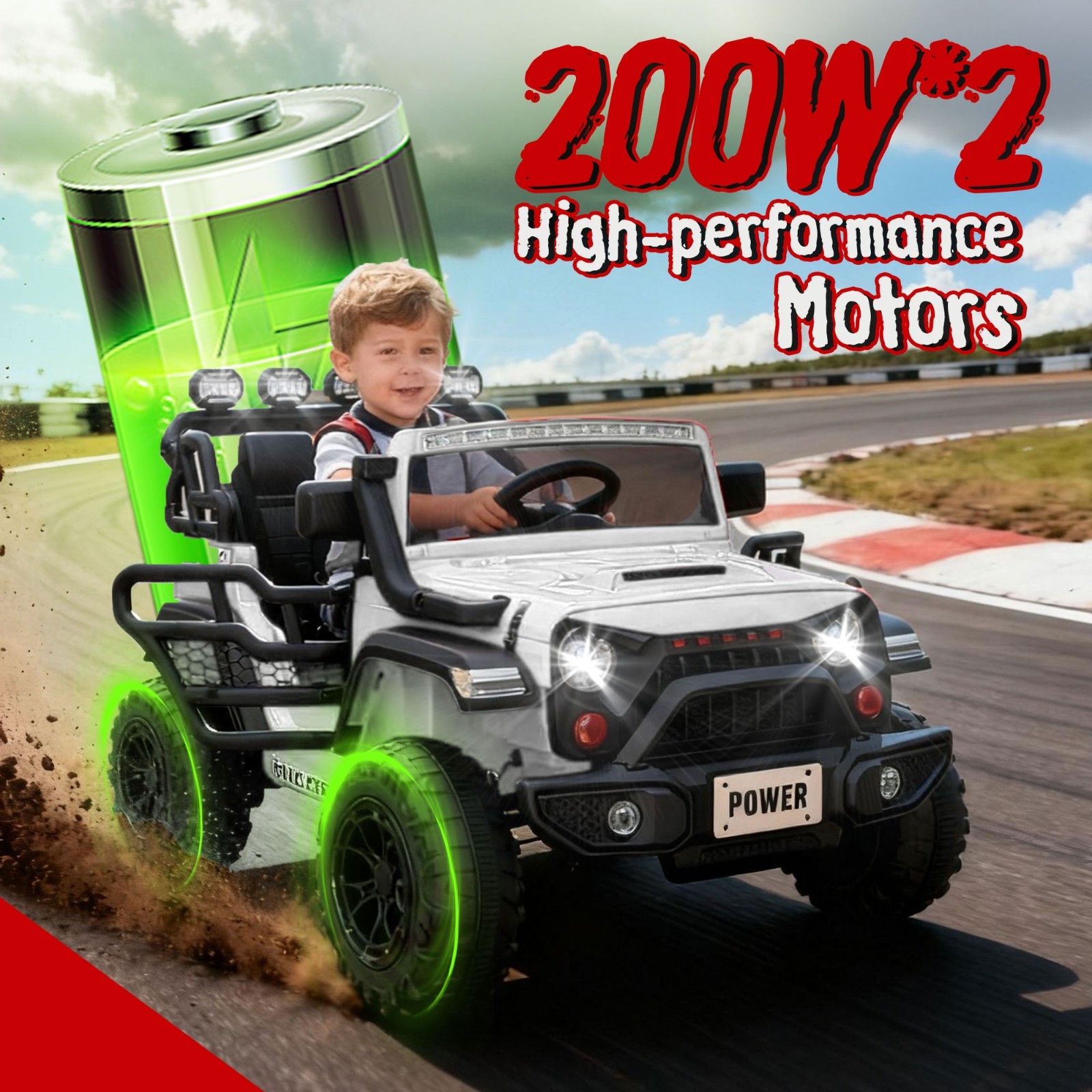 24V 2 Seater Electric Car Ride on Truck for Kids w/Remote,Power Wheels Jeep,Whit