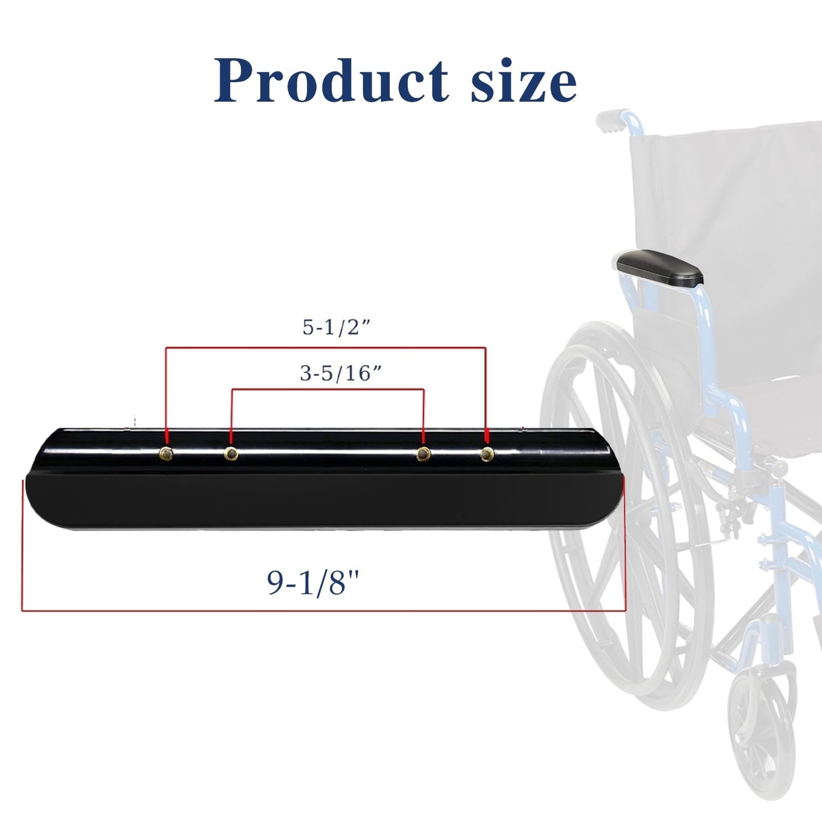 Universal Wheelchair Armrest (9-1/8 “) Black, with Hardware, Replacement Viny…