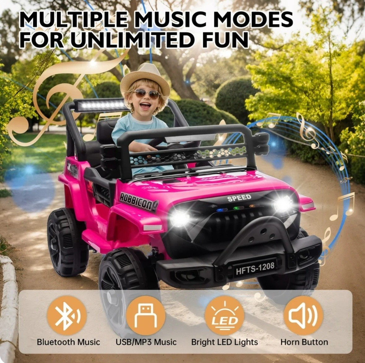12V Kids Ride On Truck Car w/ Remote Control LED Lights USB Music Safety Belt