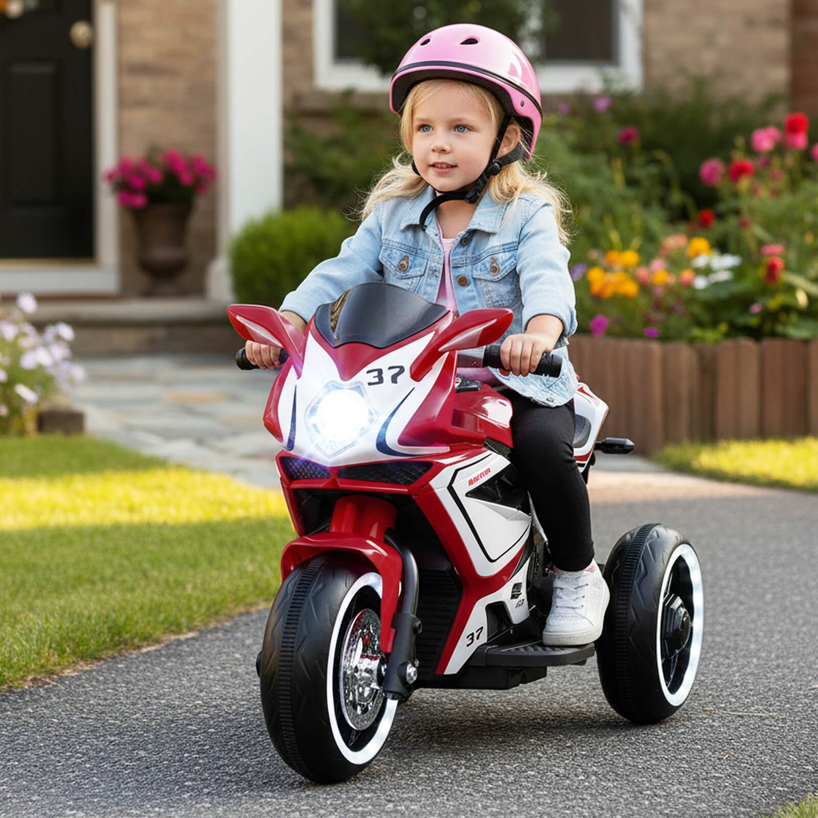 Kids Ride on Motorcycle 6V Battery Powered Mini Electric Motorbike w/ LED Lights