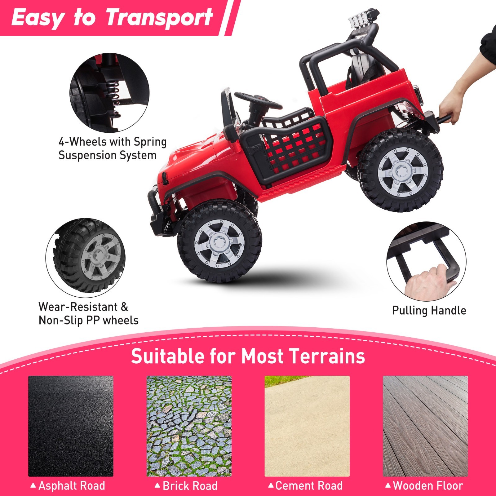 12V kids Ride On Jeep with Remote Control, Electric Car for Kids 3-8 Years-Black