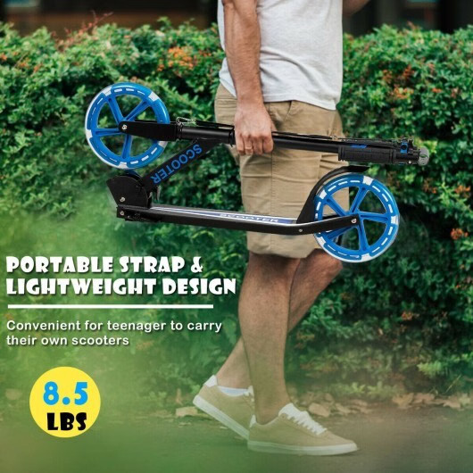 Portable Folding Sports Kick Scooter with LED Wheels-Blue – Color: Blue