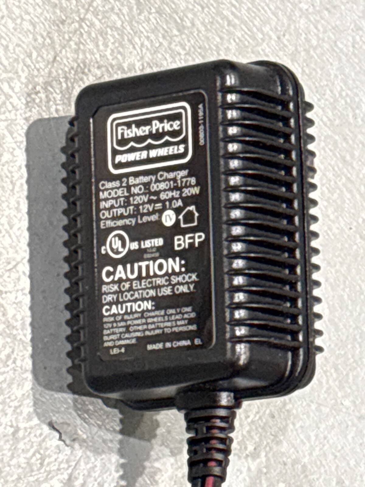 Original Power Wheels Fisher Price 12 Volt 12V Battery Charger 00801-2101