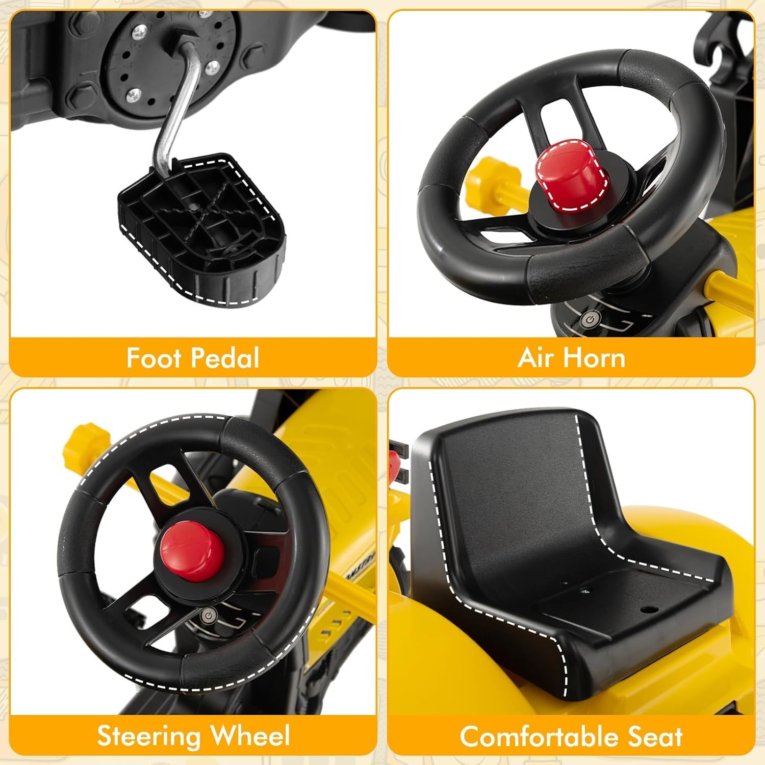 Kids Ride on Excavator, Pedal Digger Car Bulldozer with Manual Control Bucket, D