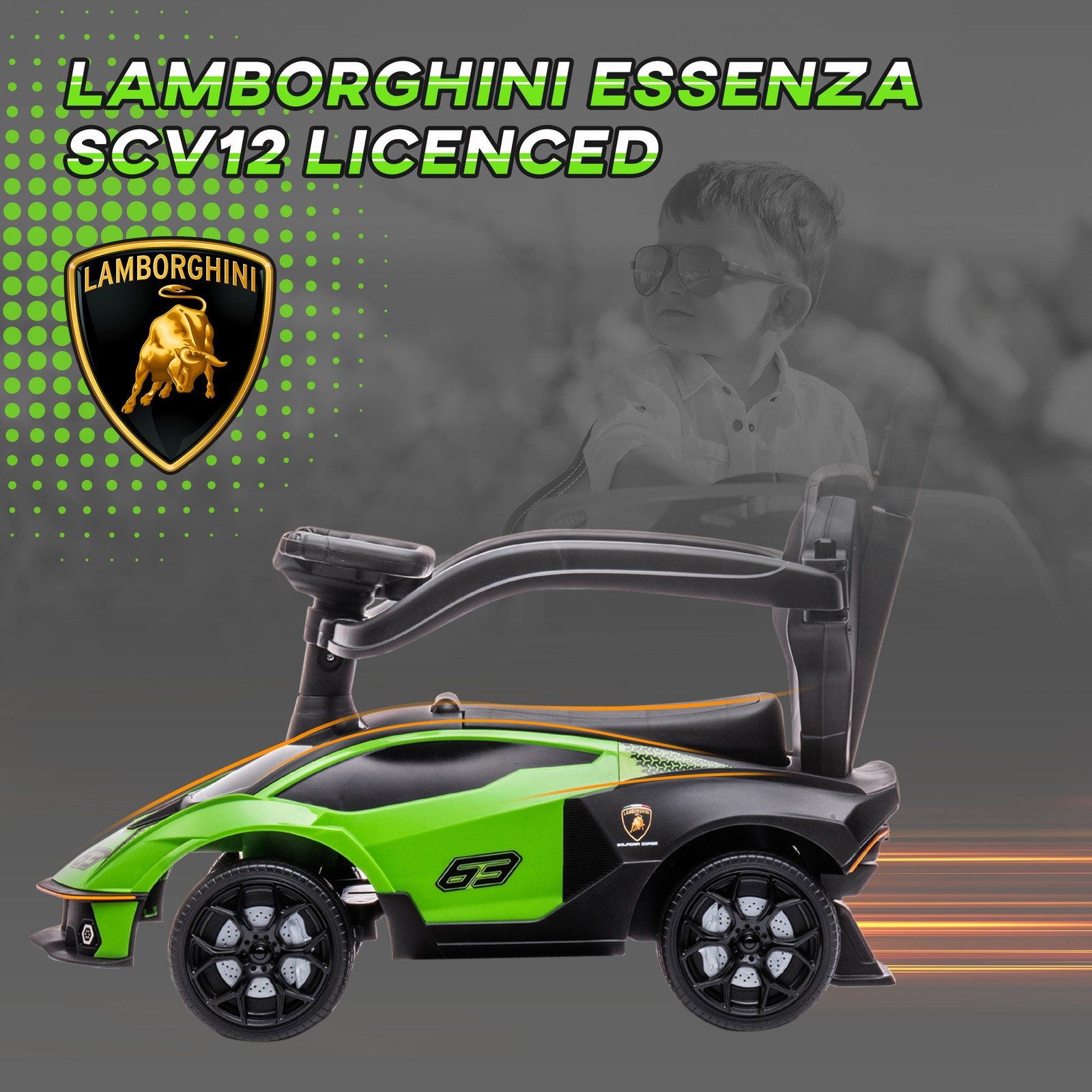 2 in 1 Ride on Push Car Essenza SCV12 Licensed Toddler Sliding Car, Manual Green