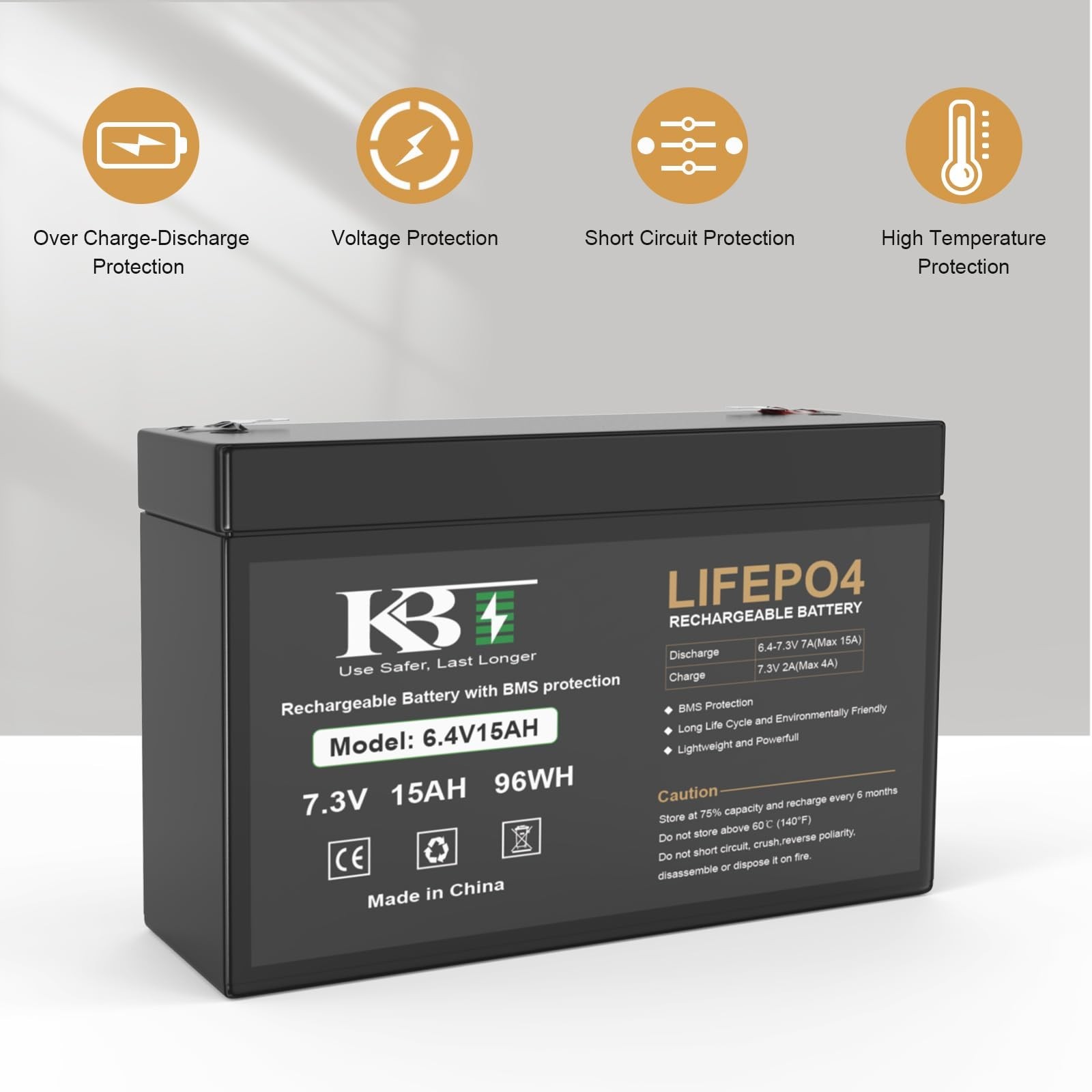 6V 15Ah LiFePO4 Lithium Battery Replacement with Charger for Ride-On Toys, DIY,