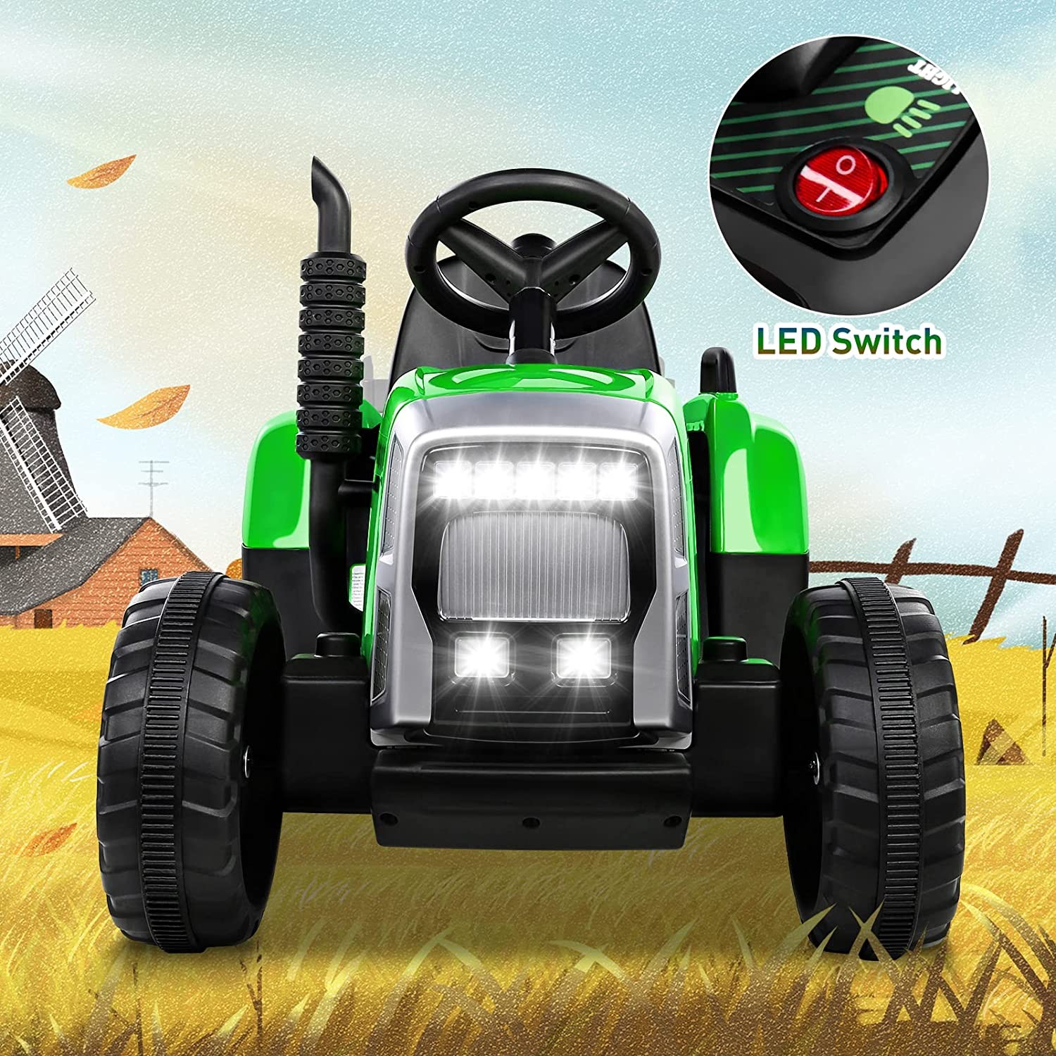 12V Kids Electric Ride On Tractor Car Toy with Trailer 3-Speed w/ Remote Control