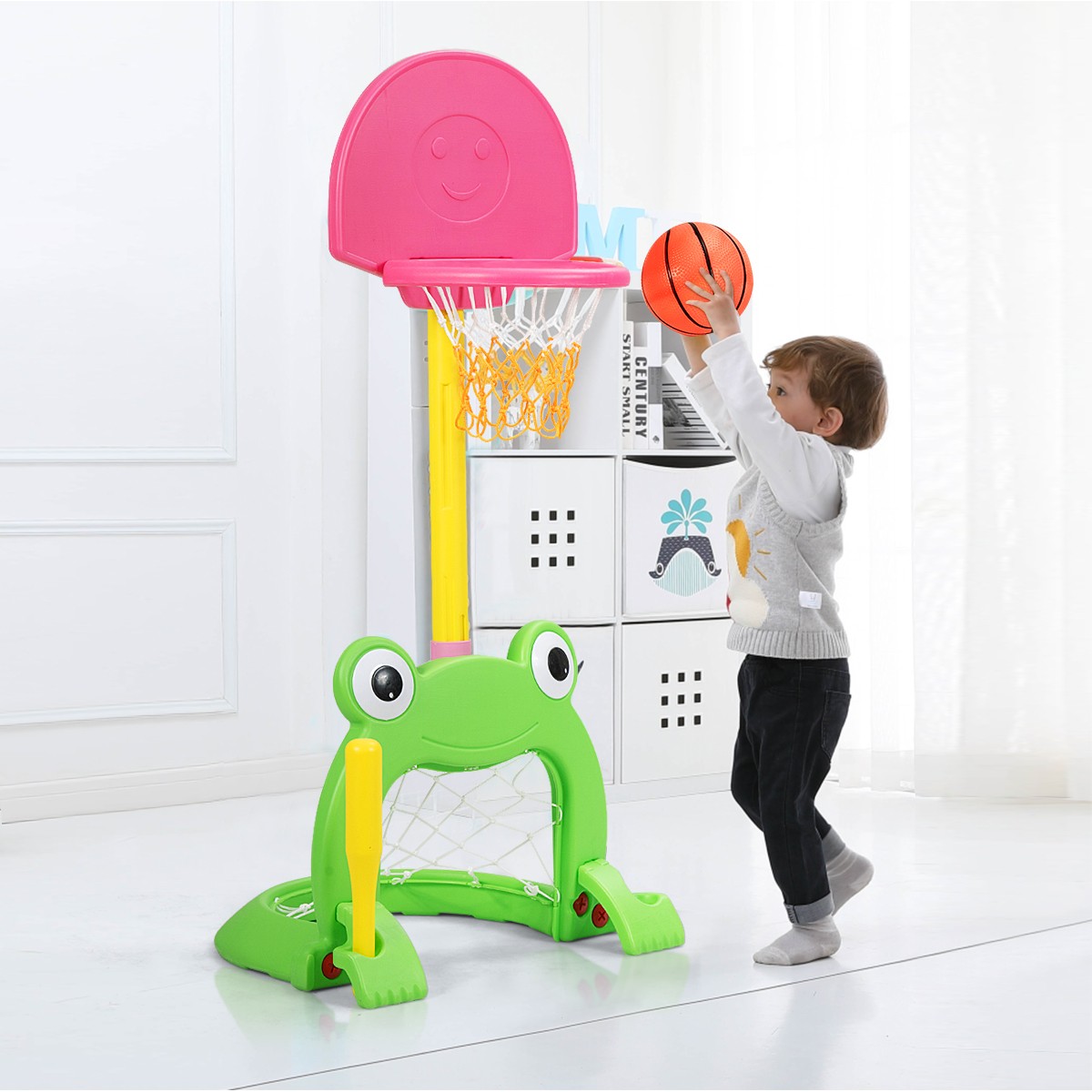 3-in-1 Kids Basketball Hoop Set Stand Adjustable Sports Activity Center w/ Balls