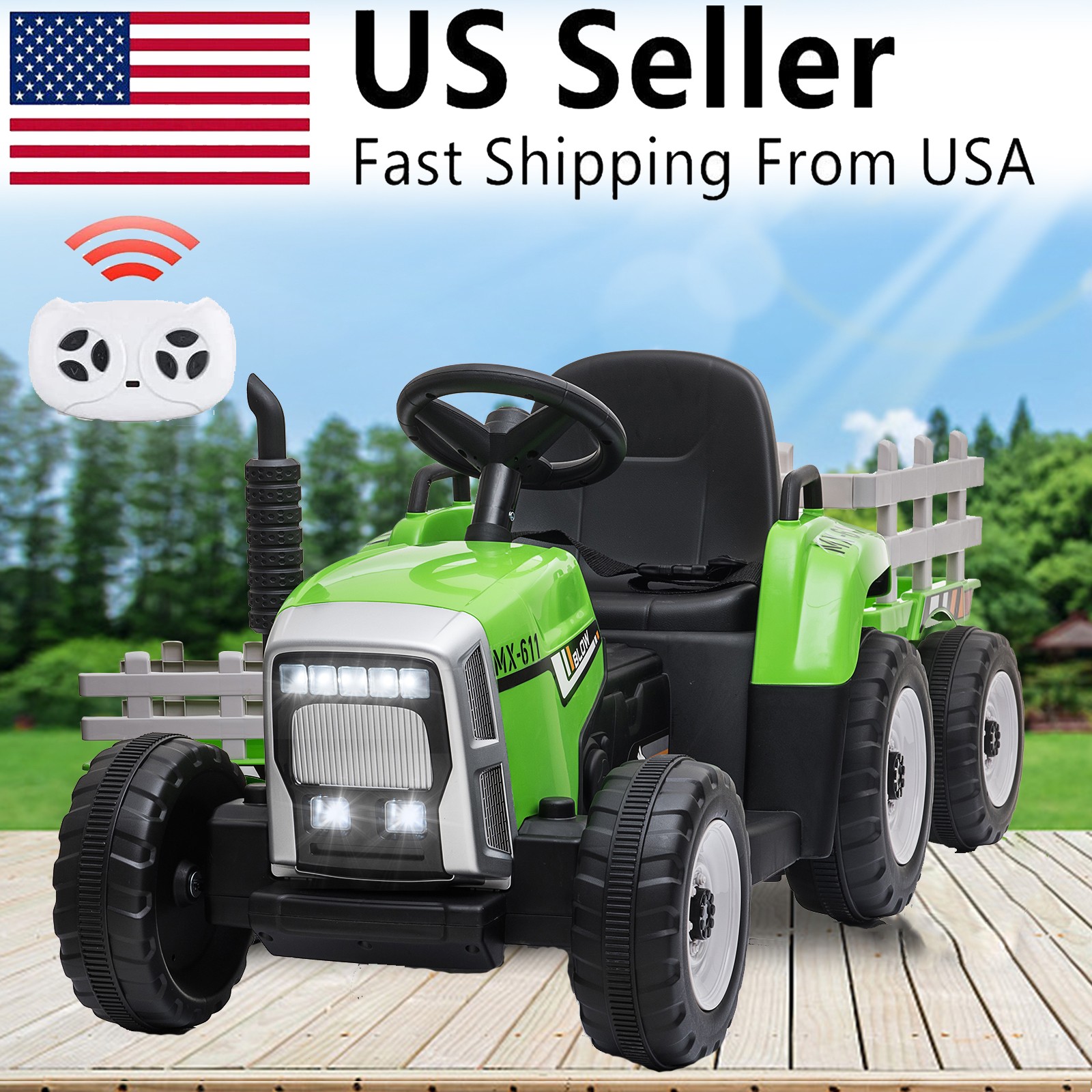 12V Kids Electric Ride On Tractor Car Toy with Trailer 3-Speed w/ Remote Control