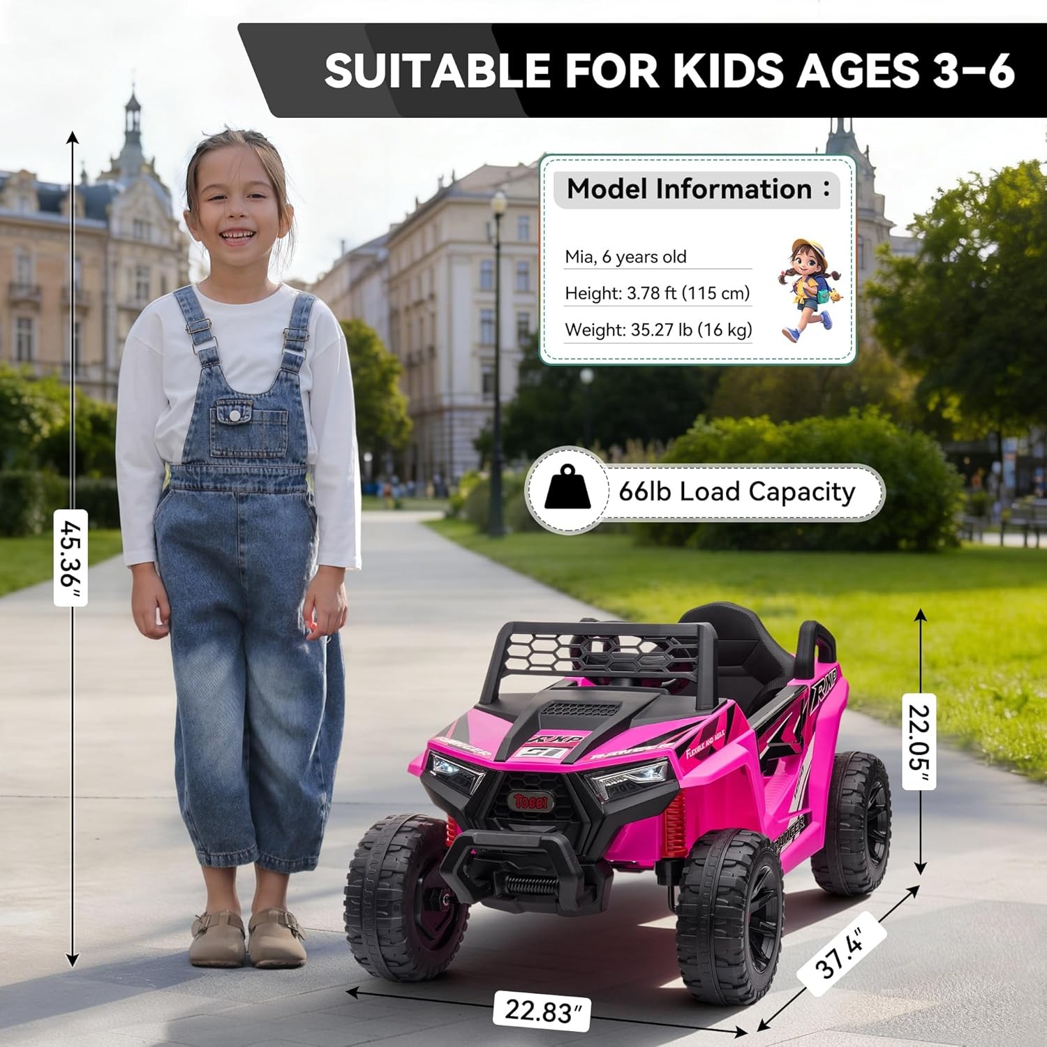 TOBBI 12V Kids Electric Ride on Car 2WD Off-Road UTV Truck w/ Music, Rose Red