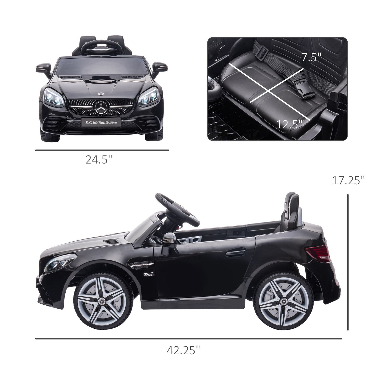 12V Ride On Toy Car for Kids with Remote Control, Black