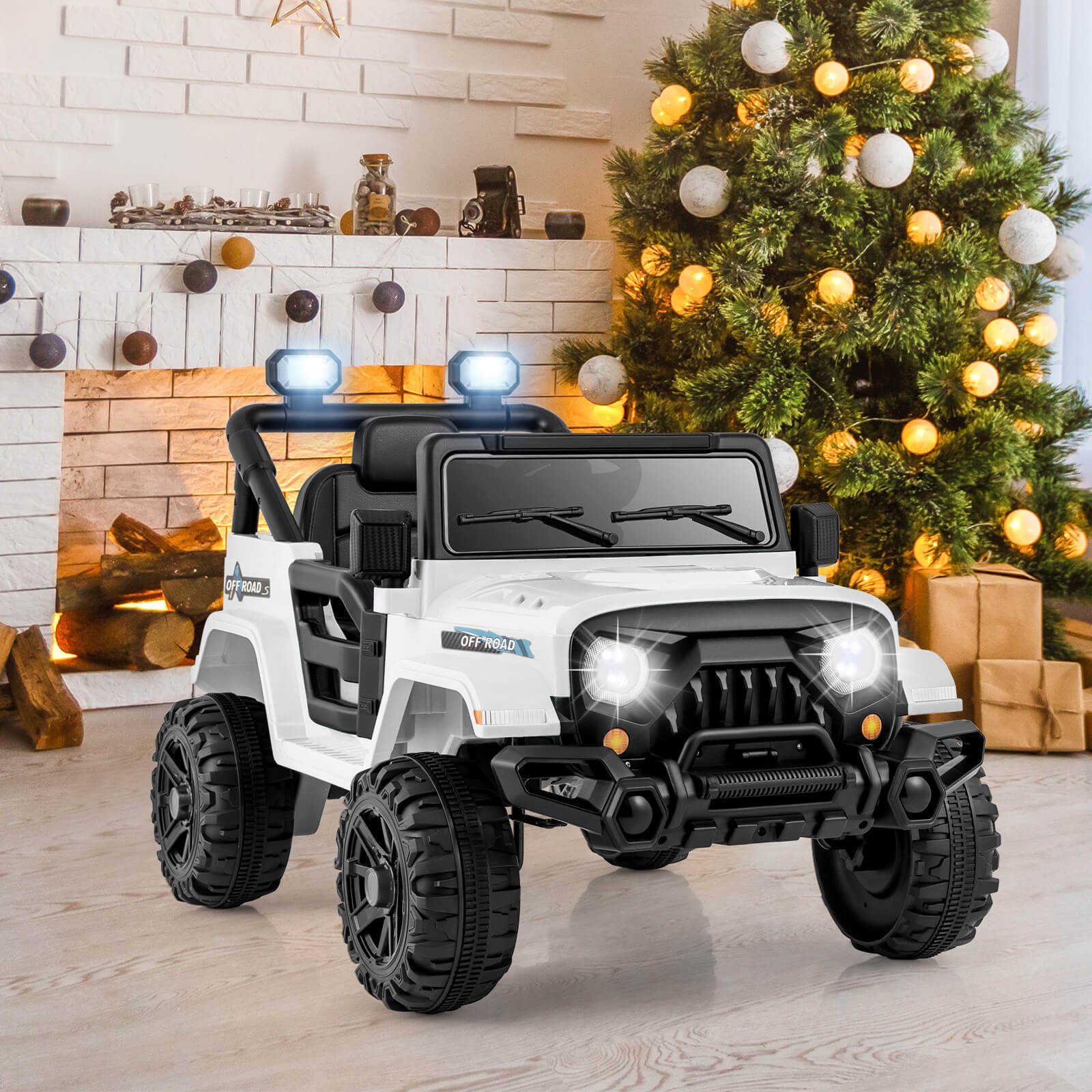 12V Kids Ride on Truck Car w/Remote Control, Threaded Wheels 3 Speeds LED Lights