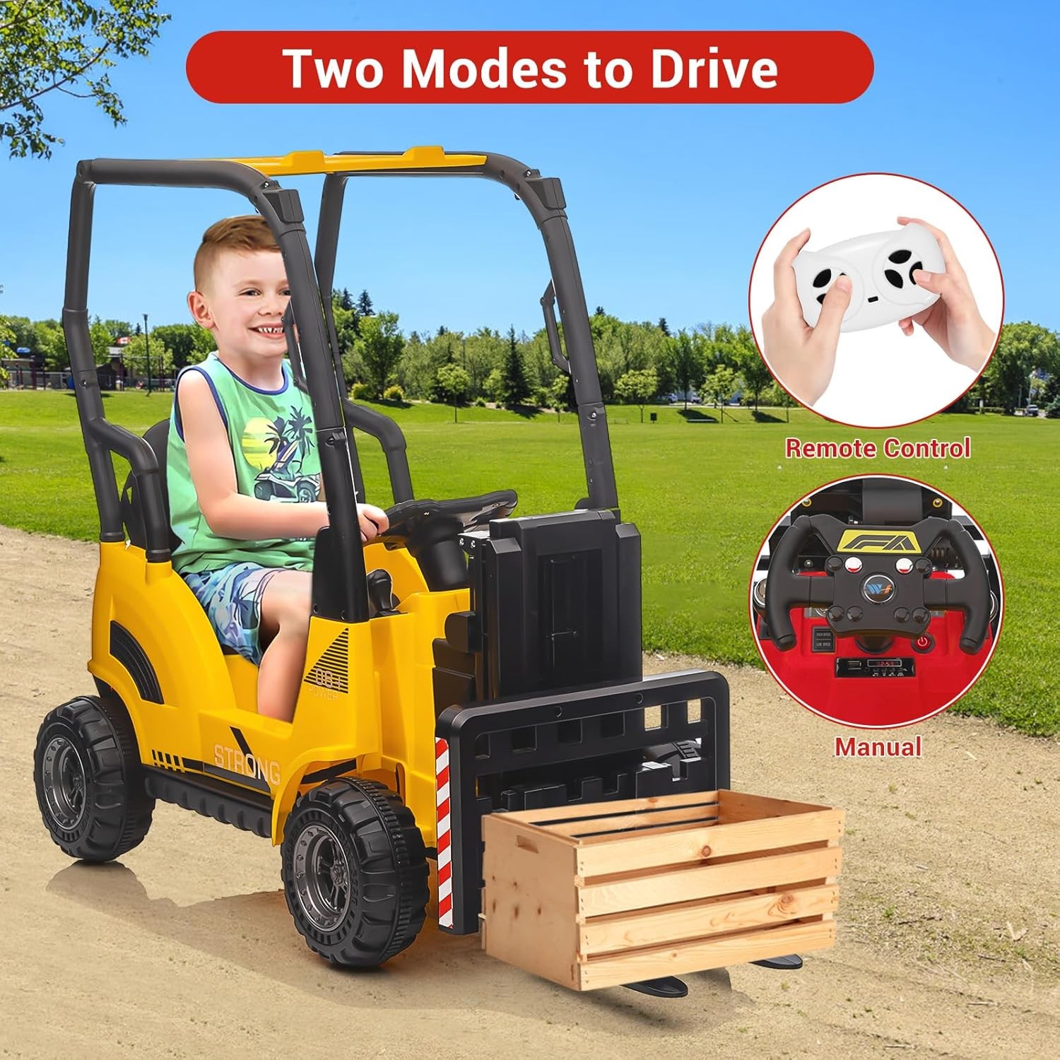 12V Electric Forklift For Children Kids Ride On Construction Car With Tent Toys