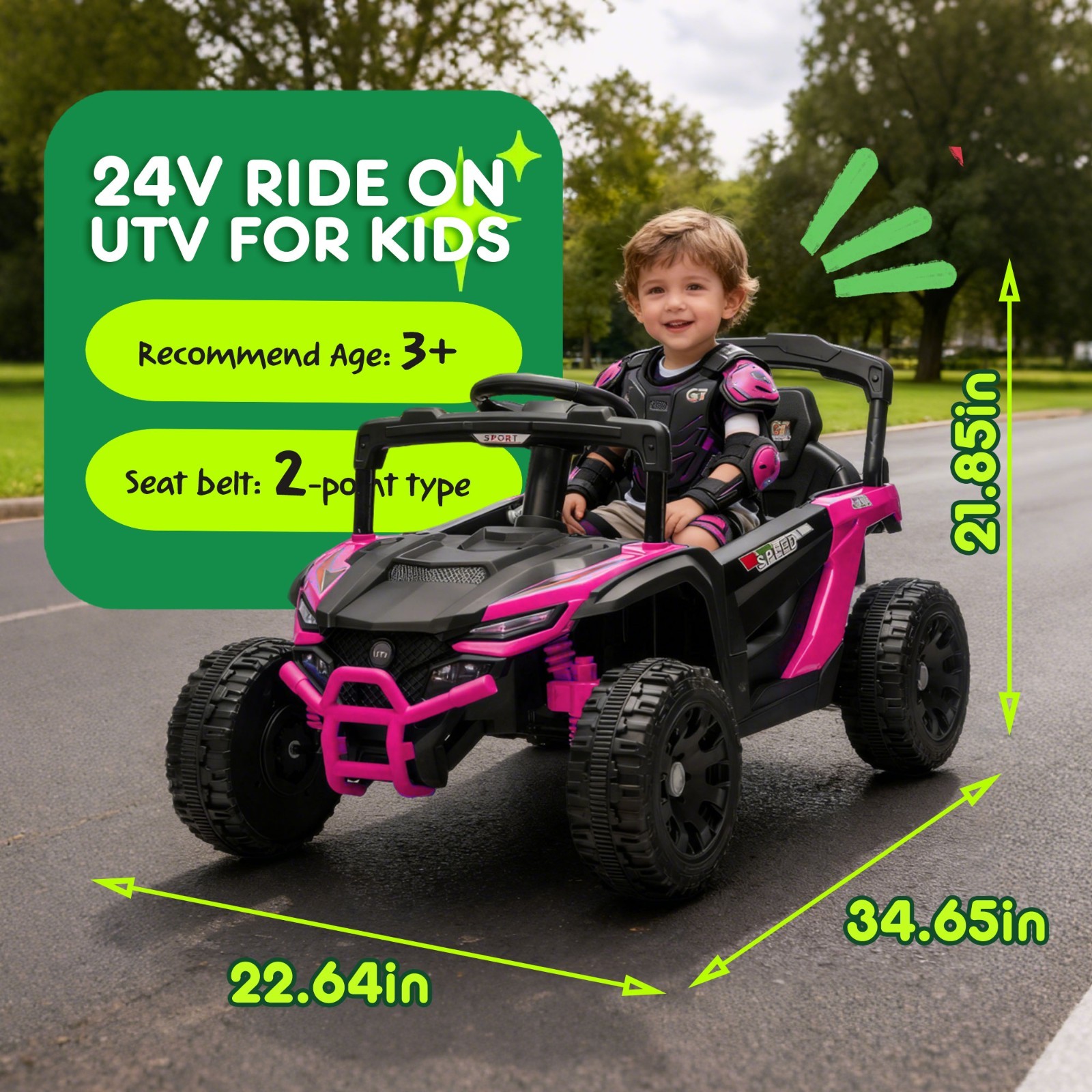 24V Kids ride on UTV W/ 2.4G PC,80W*2,Four-wheel suspension for Kids Aged 3-5