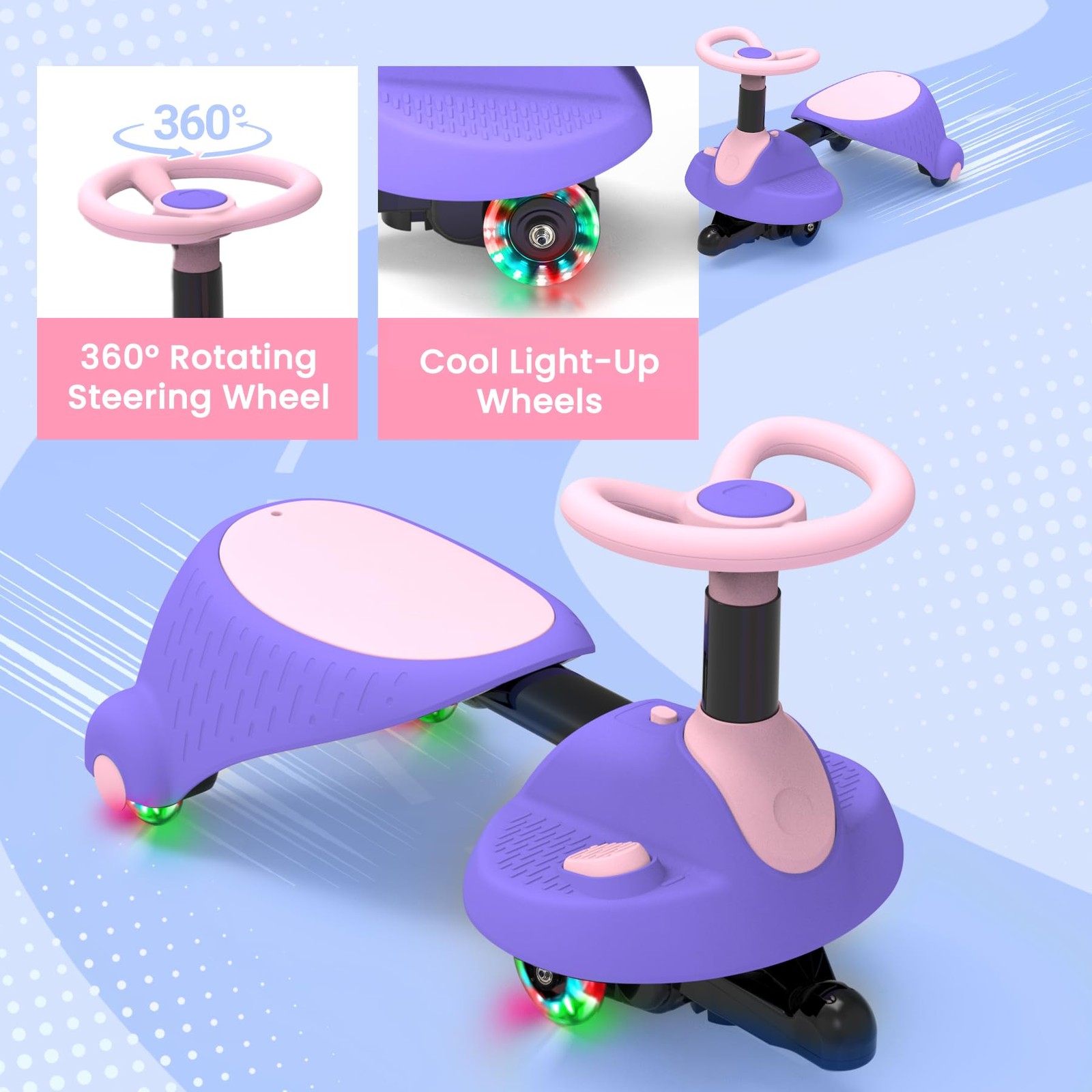 GOBOKLE 6V Electric Wiggle Car: 2-in-1 Ride-On, LED Music, Anti-Rollover Safety